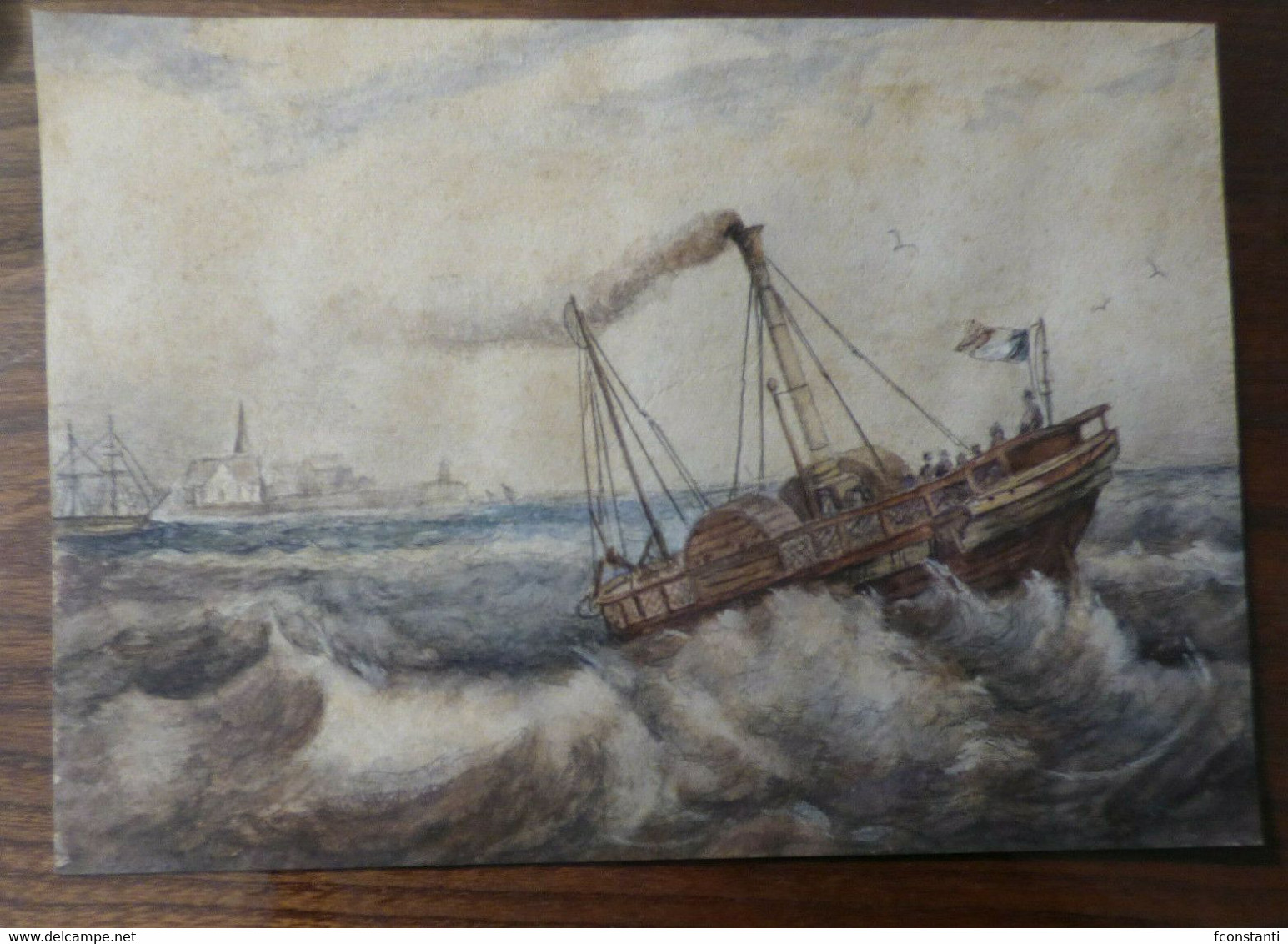 BATEAU A AUBES AQUARELLE REMORQUEUR 1912 Souvenir Mariage Ferdinand Des Ternes, Aquarelle Et Crayon, En 25 Sur 18 Cm - Arte