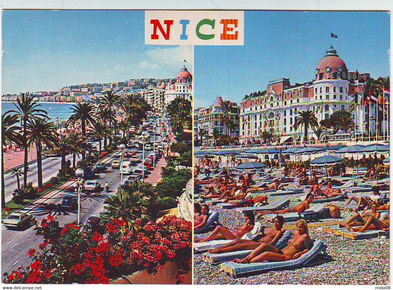 06. NICE . MULTI-VUES . Femmes Seins Nus Sur La Plage , Voitures . La Plage Blue Beach . Editeur GILLETTA - Viste Panoramiche, Panorama