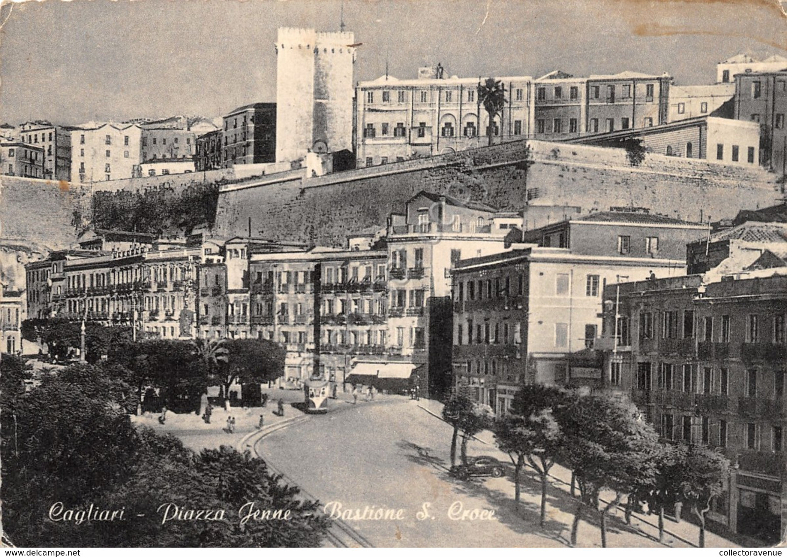 Cartolina Cagliari Piazza Yenne Bastione Santa Croce 1953 - Cagliari