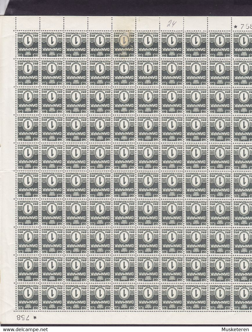 Denmark 1937 AFA 196a,x 1 Øre Wellenlinien Folded Full Sheet W. ERROR Variety Position 85. 'Double Print' MNH** - Abarten Und Kuriositäten