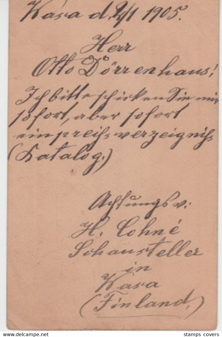 FINLAND USED CARTE POSTALE 06/01/1905 VASA REIFFERSCHEID - Paquetes Postales