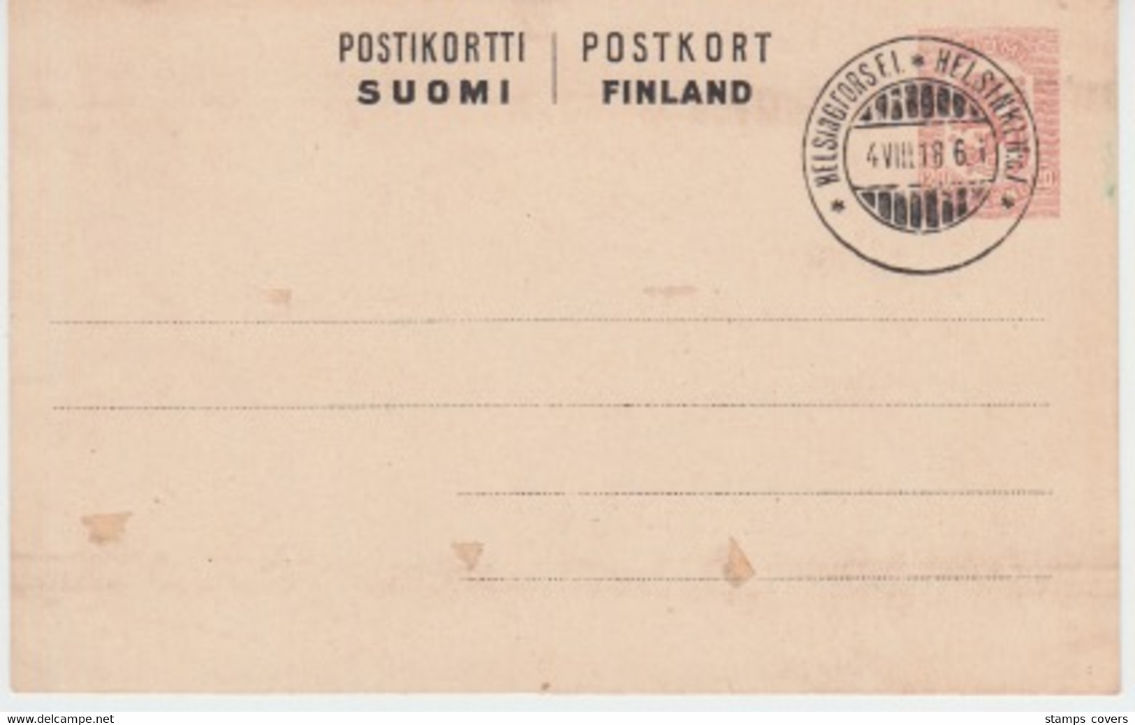 FINLAND USED POSTKORT 04/08/1918 - Paquetes Postales