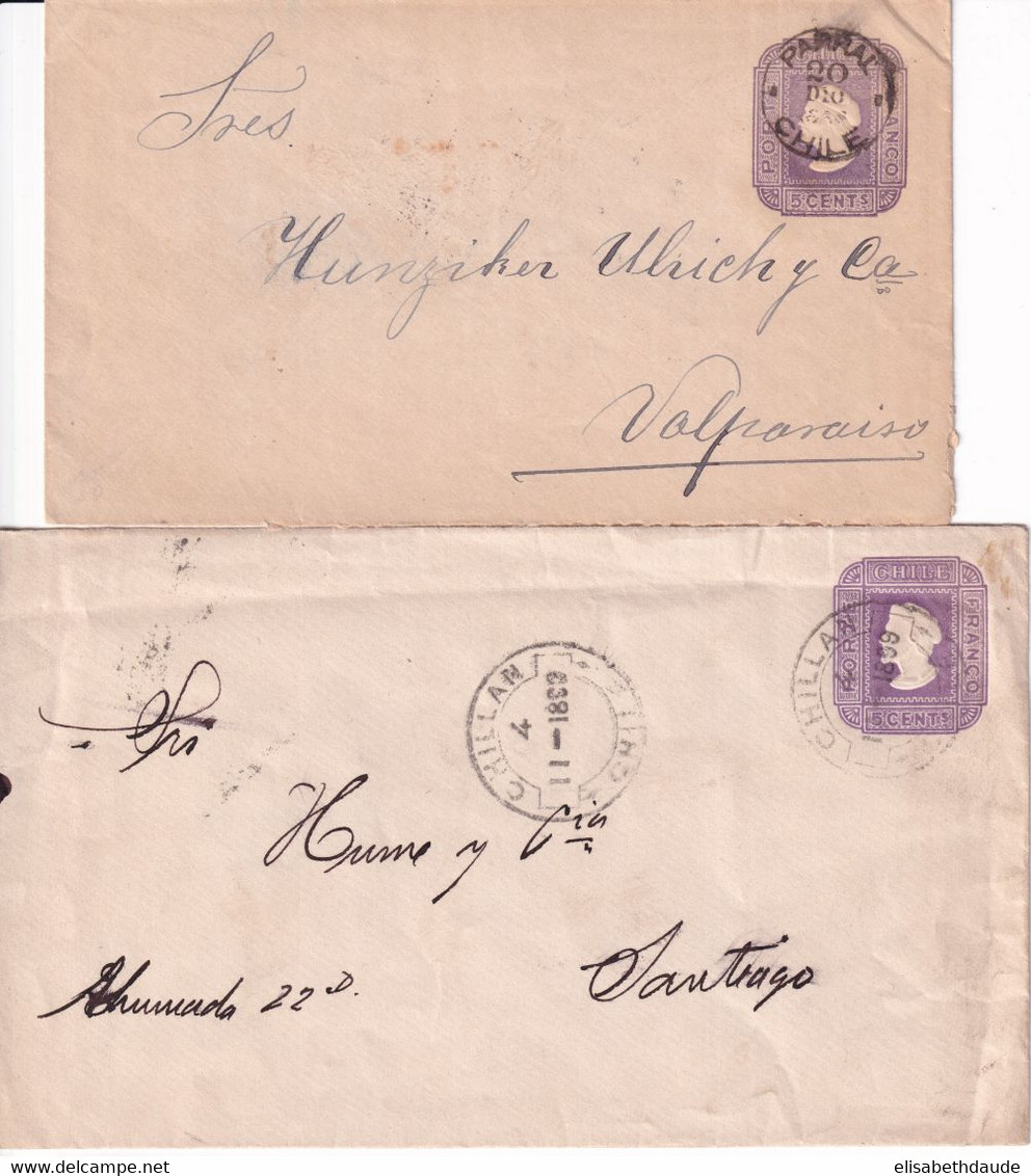 CHILI - 1888 + 1899 - ENTIER POSTAL - 2 ENVELOPPES De CHILLAN ! Et PARRAL ! TARIF INTERIEUR - Chili