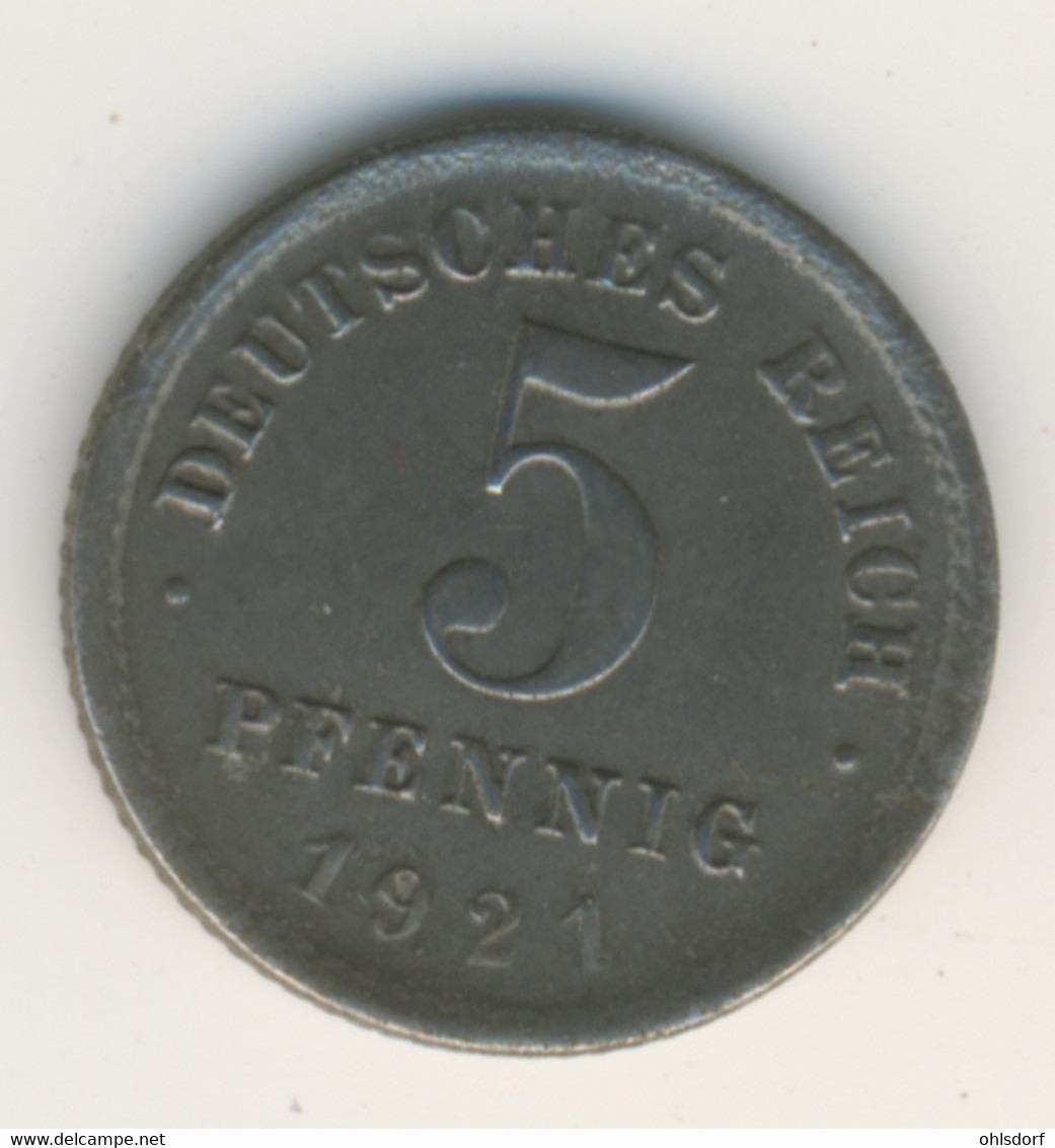 DEUTSCHES REICH 1921 E: 5 Pfennig, KM 19 - 5 Rentenpfennig & 5 Reichspfennig