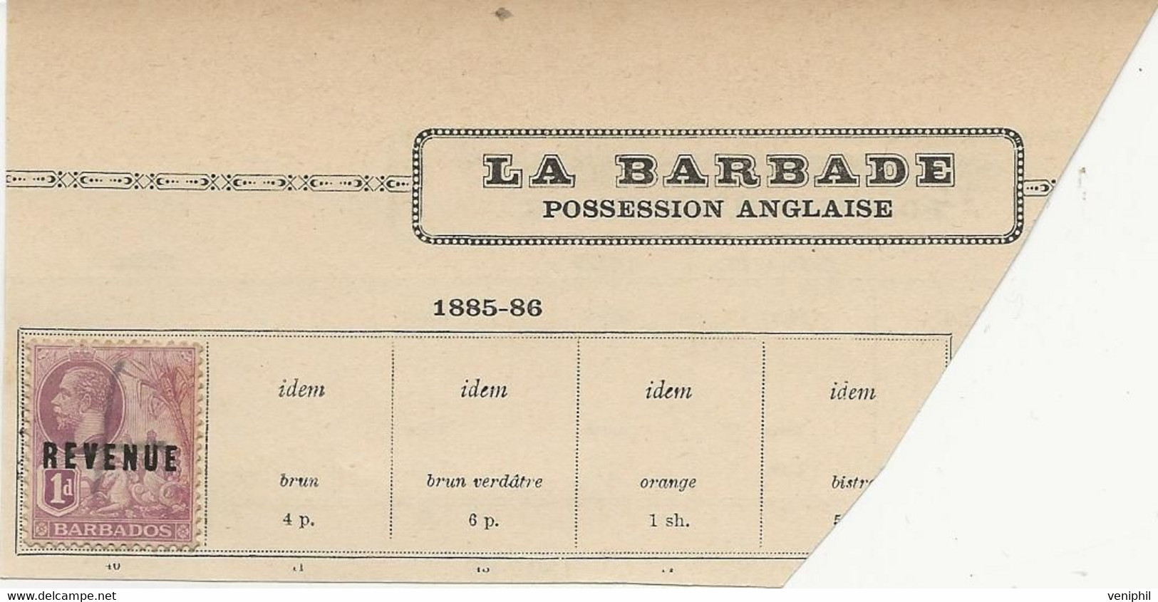 BARBADE - TIMBRE FISCAL  DE 1912-1915 - Barbades (1966-...)