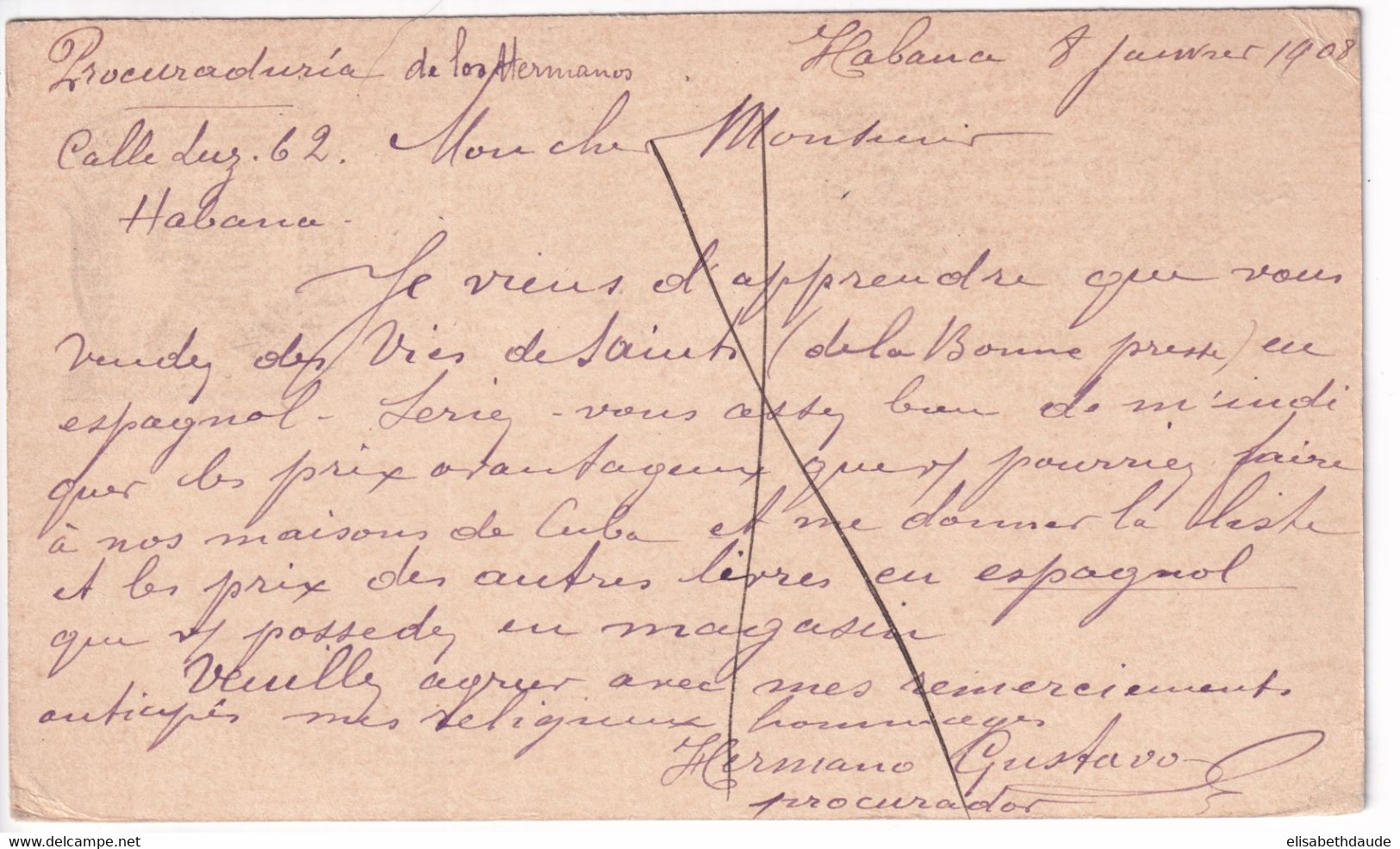 C UBA - 1908 - CARTE ENTIER De HABANA => PARIS - Briefe U. Dokumente