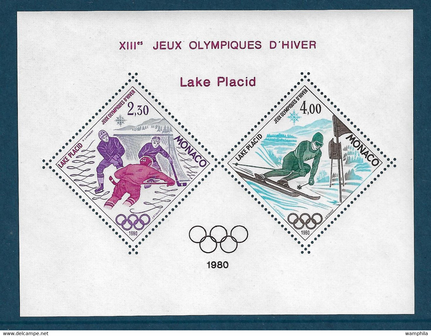 Monaco Bloc Spécial Gommé N°12** Des Timbres N°1222/1223. 1980 J.O De Lake Placid . Cote 300€ - Variétés