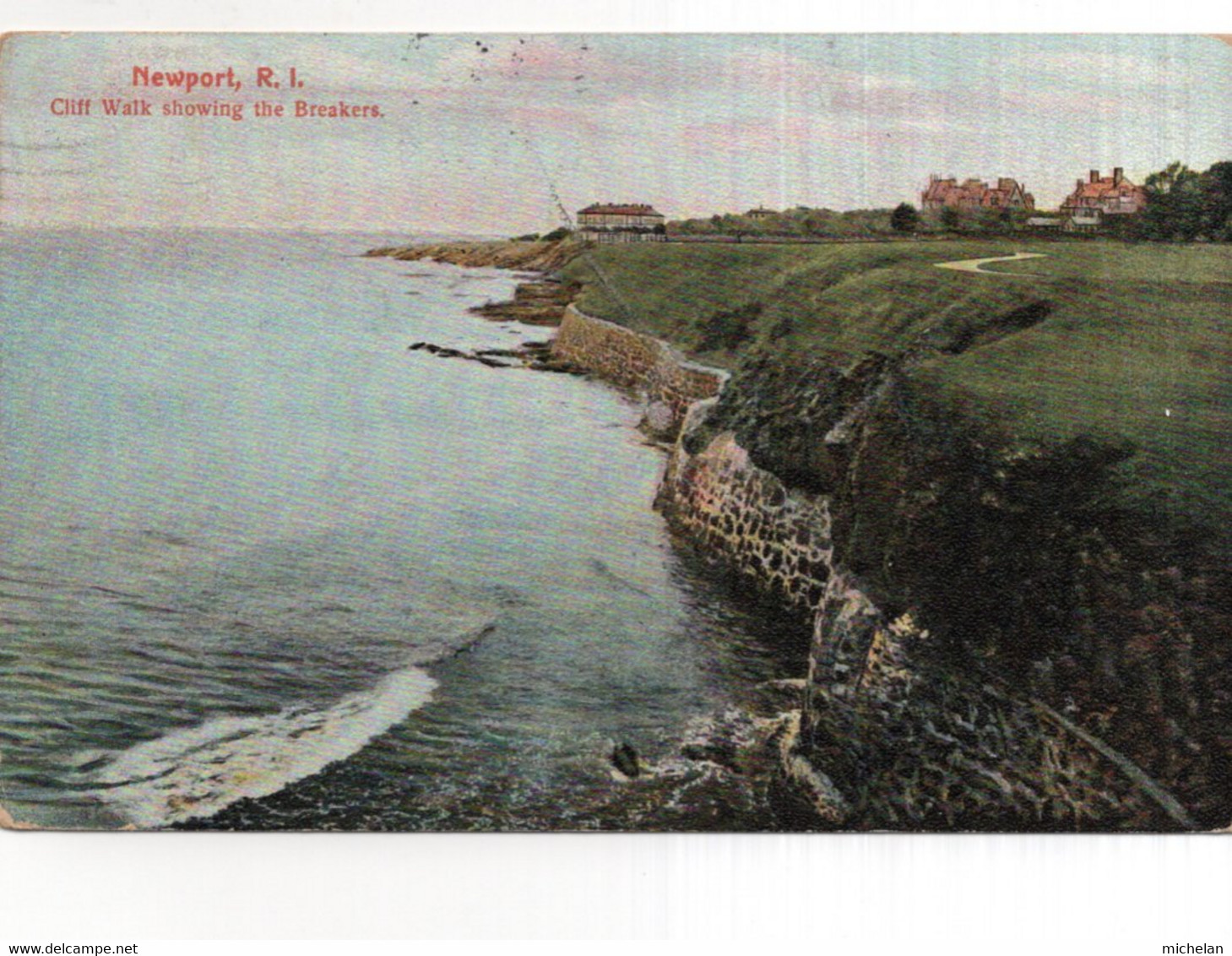 CPA   ETATS-UNIS---NEWPORT, R.L.---CLIFFWALK SHOWING THE BREAKERS--1908 - Newport