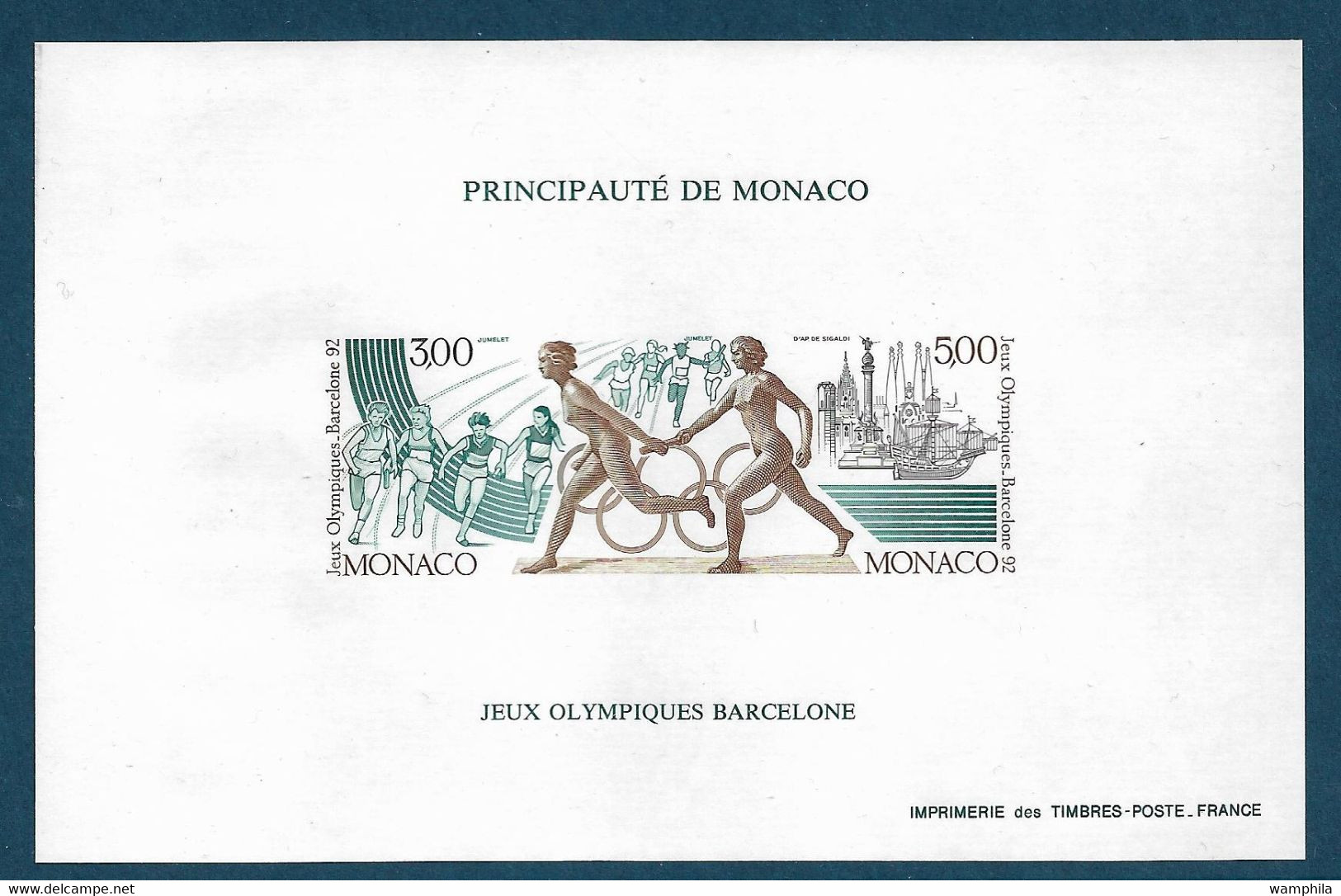 Monaco Bloc Spécial Gommé N°16a**non Dentelé, Timbre N°1771/1773 Jeux Olympiques De Barcelone (Relais)cote 250€. - Zomer 1992: Barcelona
