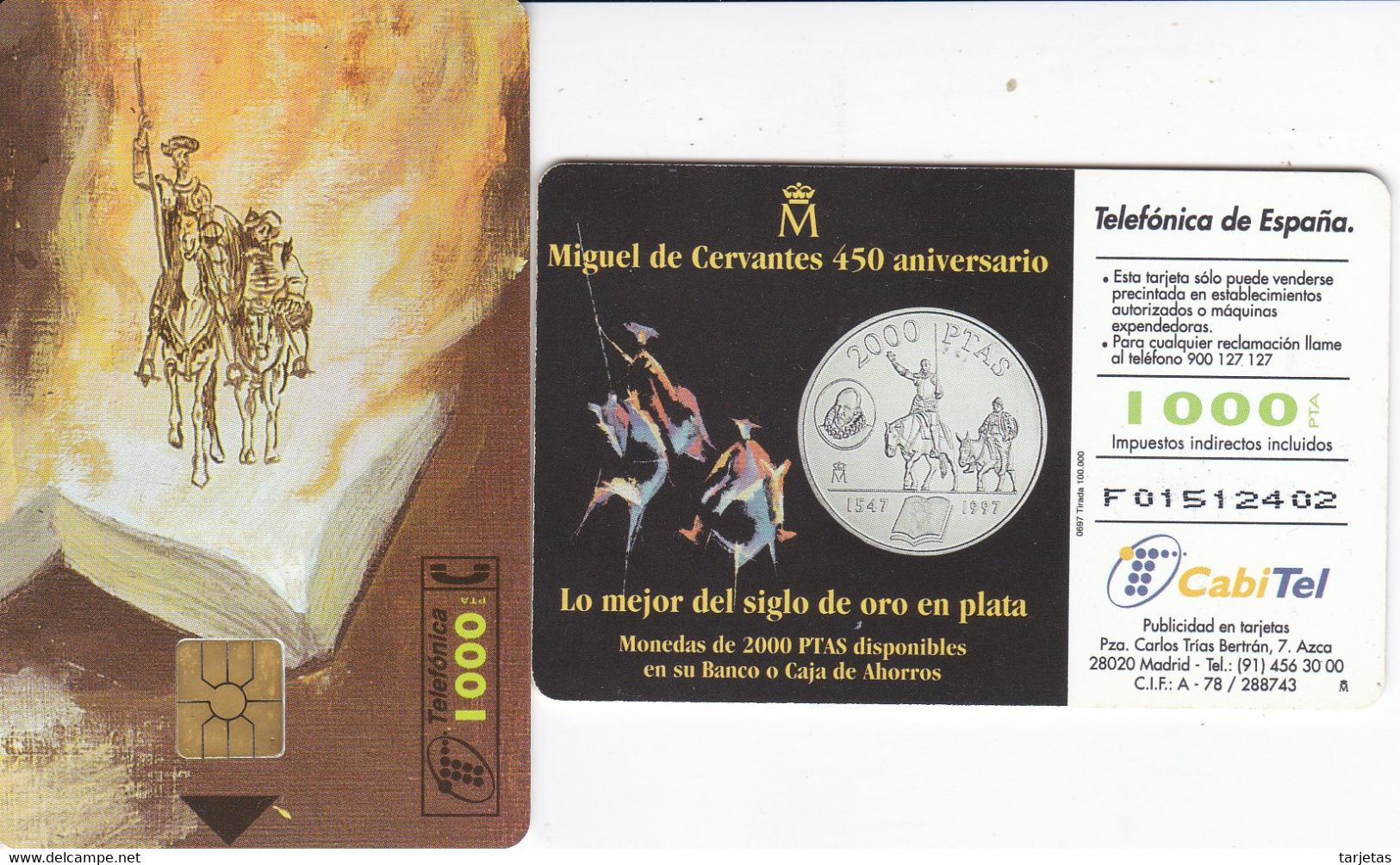 TARJETA DE ESPAÑA DE UNA MONEDA (COIN) 1000 PTAS LIBRO DEL QUIJOTE ( PUZZLE QUIJOTE) - Timbres & Monnaies