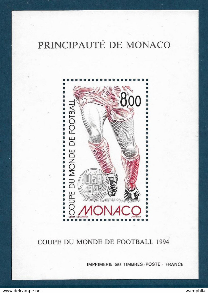 Monaco Blocs Spéciaux Gommés N°25** Dentelé , Coupe Du Monde De Football. Cote 140€. - 1994 – Verenigde Staten