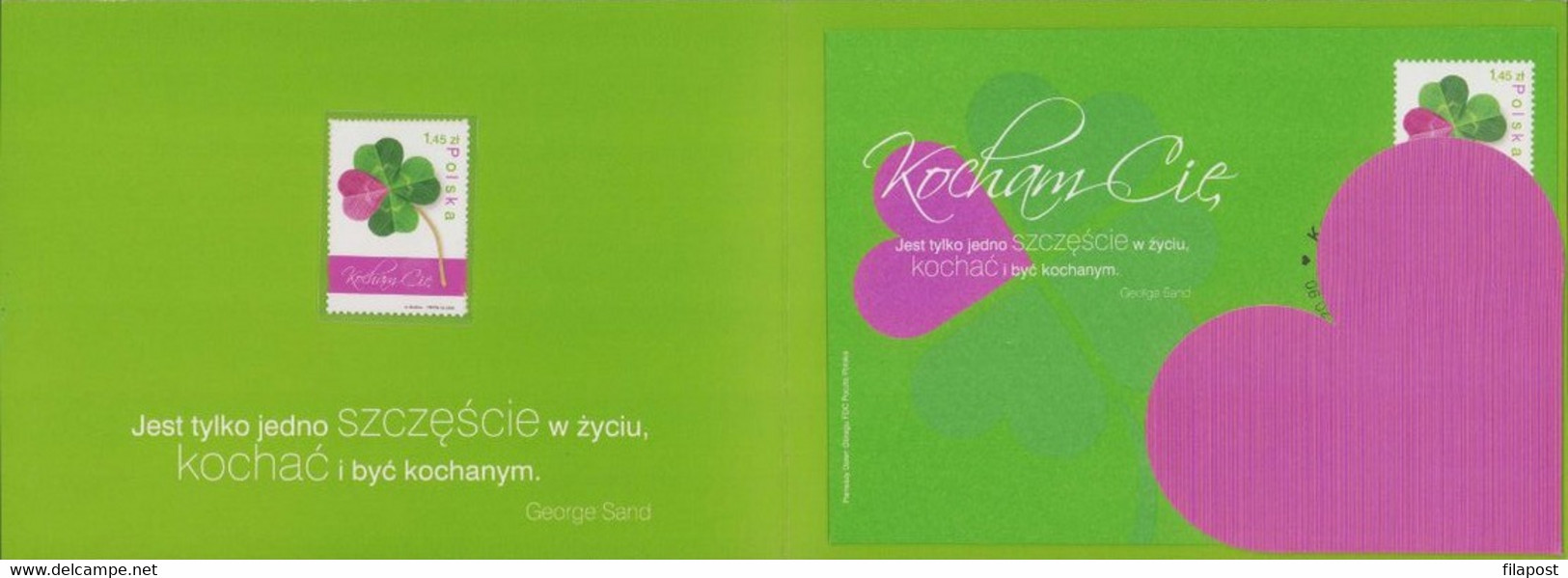 Poland 2009 Souvenir Mini Booklet / Valentines Day, Celebration, Love, Four-leaf Clover, Happiness / FDC + Stamp MNH**FV - Carnets
