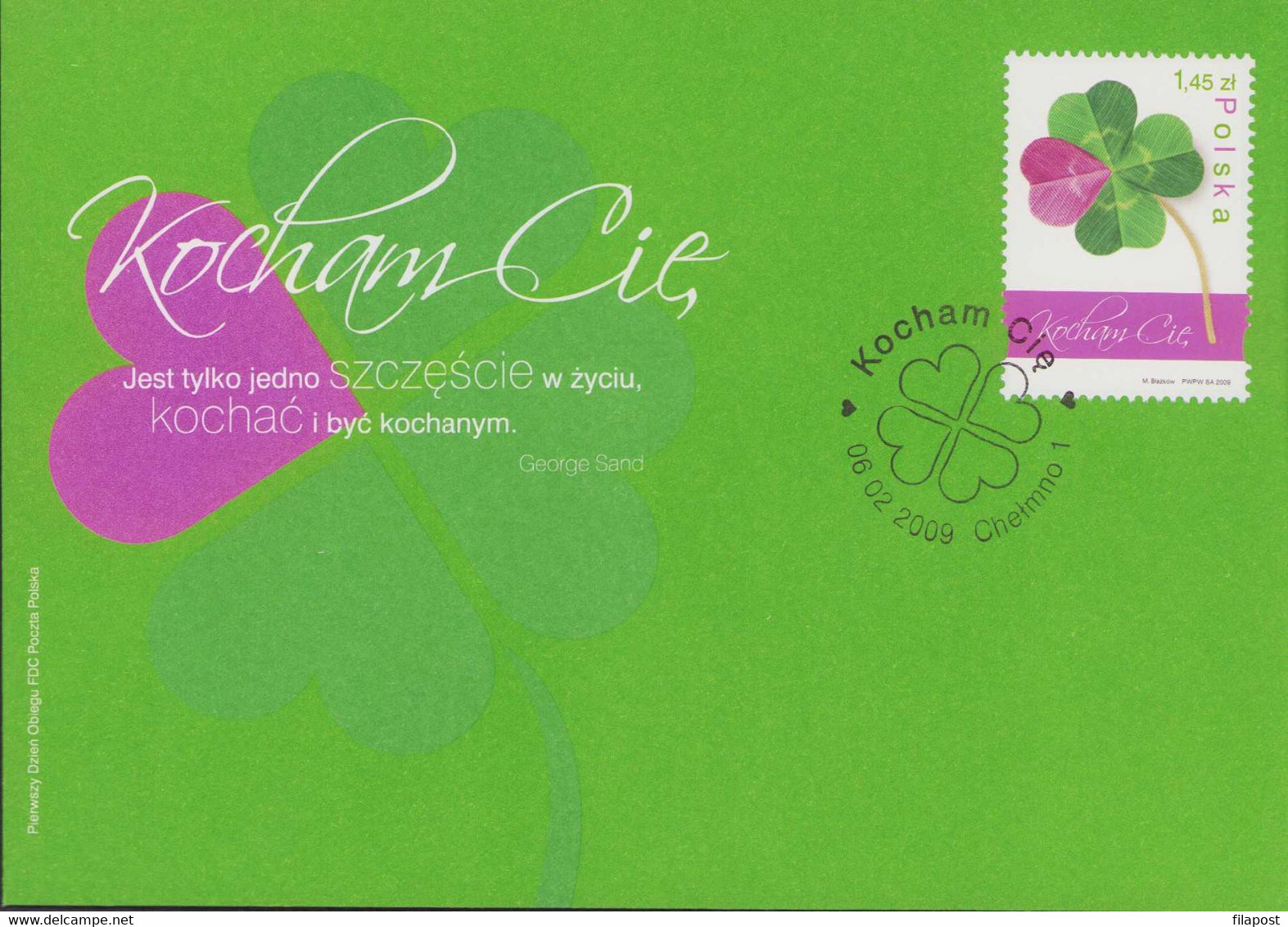 Poland 2009 Souvenir Mini Booklet / Valentines Day, Celebration, Love, Four-leaf Clover, Happiness / FDC + Stamp MNH**FV - Libretti