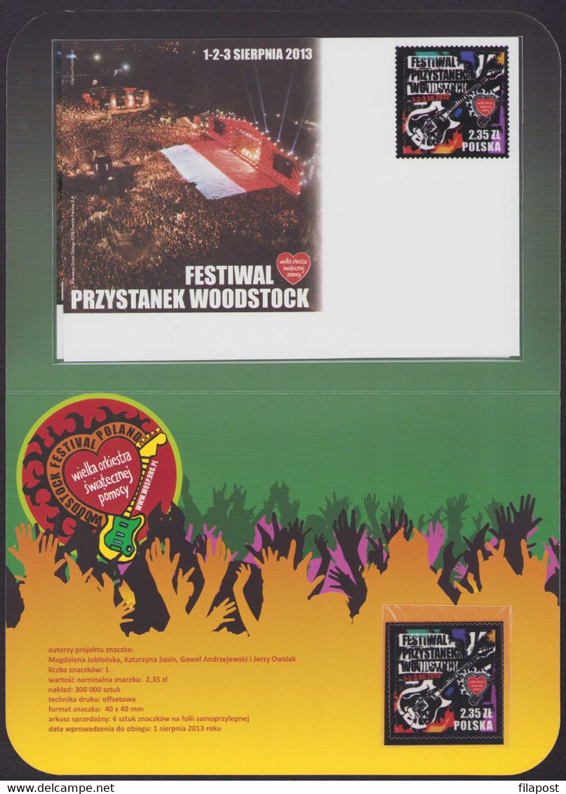 POLAND 2013 Souvenir Mini Booklet / Woodstock Festival, Music, Art, Event, Stage, Guitar / FDC + Stamp  MNH **FV - Booklets