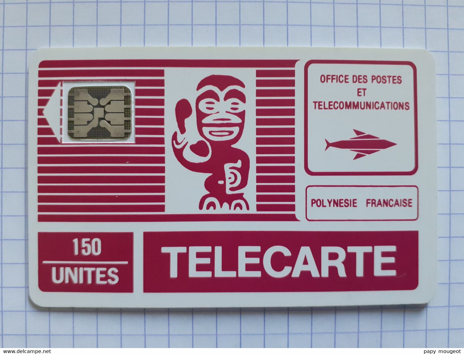 PF2C 150U 04/90 SC5an N°15452 Petit Embouti Grand Logo Schlumberger - Tiki Fuchsia - Cote 12/5€ - Polynésie Française