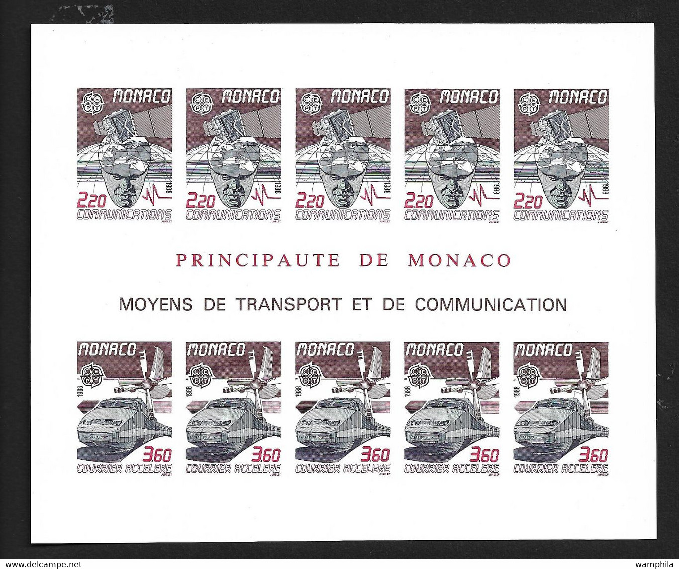 Monaco Bloc Gommé N°41a** Des Timbres N°1626/1627 Non Dentelé, Europa 1988 (T.G.V Et Com.) Cote 465€ - Varietà