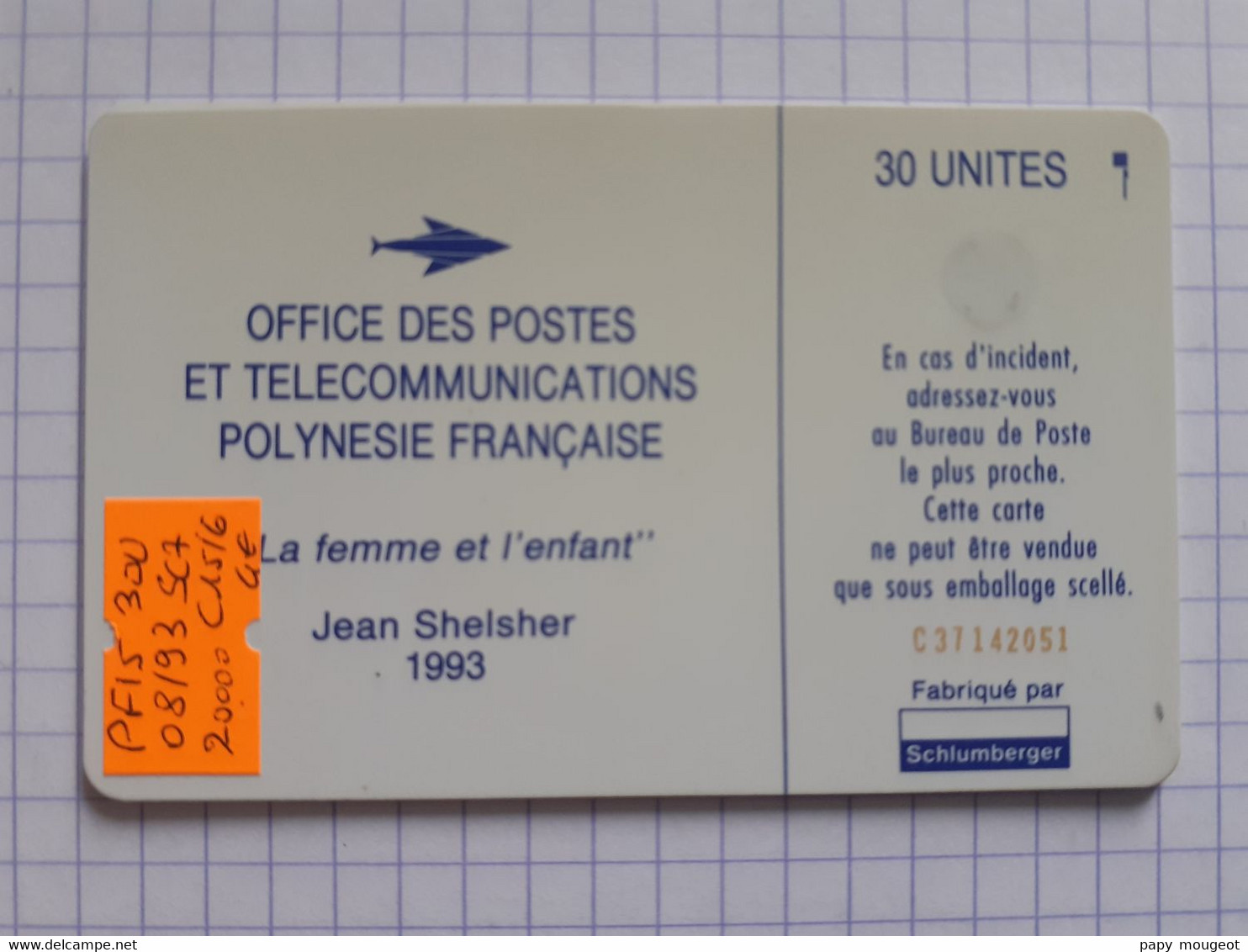 PF15 30U 1993 SC7 - La Femme Et L'Enfant - Cote 15/6€ - Polynésie Française