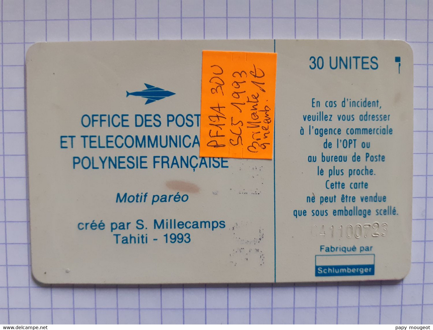 PF17A 30U 1993 SC5 - Motif Paréo (brillante) N° C41100723 - Polynésie Française