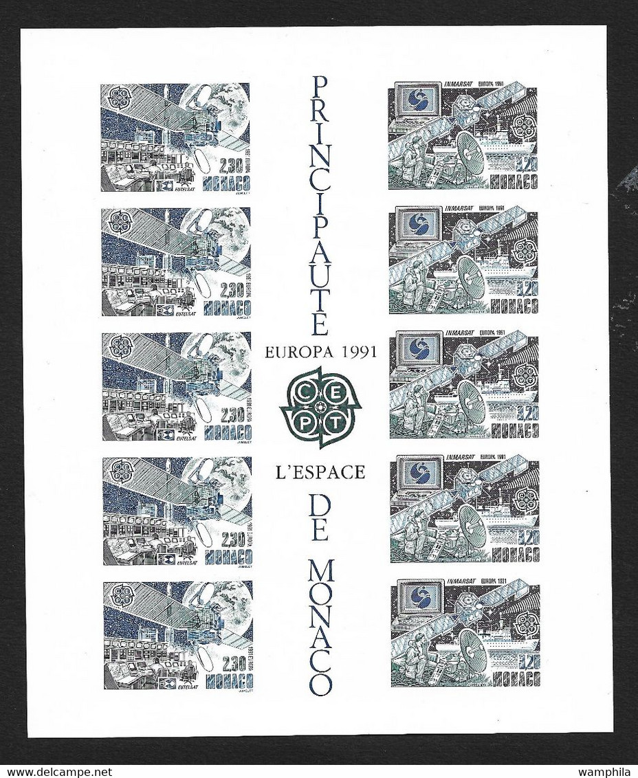 Monaco Bloc Gommé N°52a** Des Timbres N°1768/1769 Non Dentelé, Europa 1991 (Espace). Cote 350€ - 1990