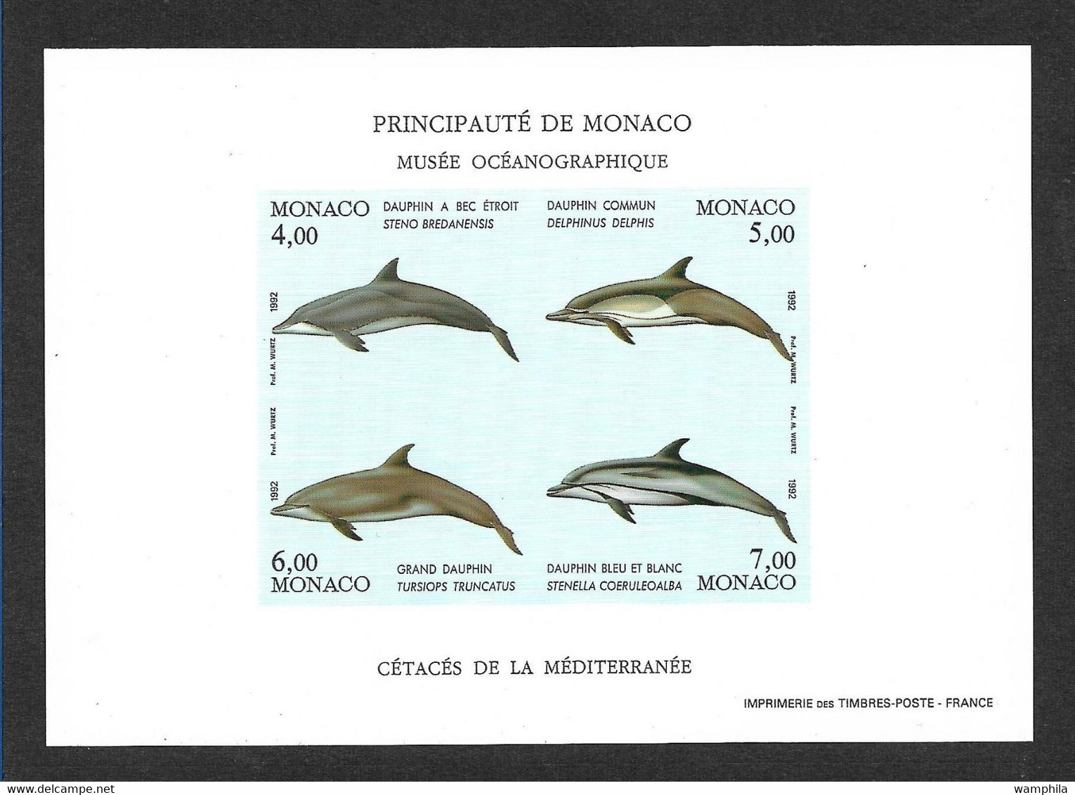 Monaco. Bloc Feuillet N°56a** Non Dentelé ( Dauphins ) Cote 240€ - Variétés