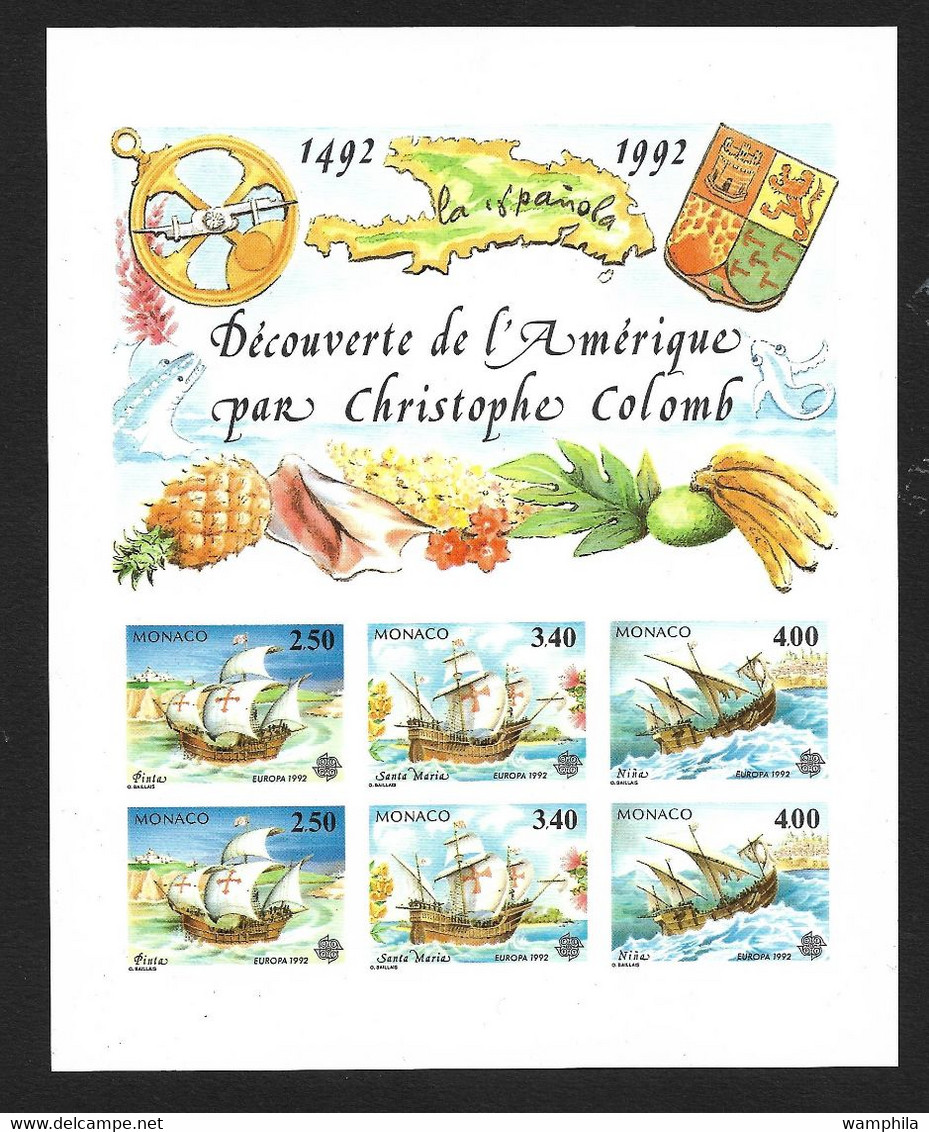 Monaco Bloc N°57a** Non Dentelé. Europa 1992 Christophe Colomb. Cote 350€ - Cristóbal Colón