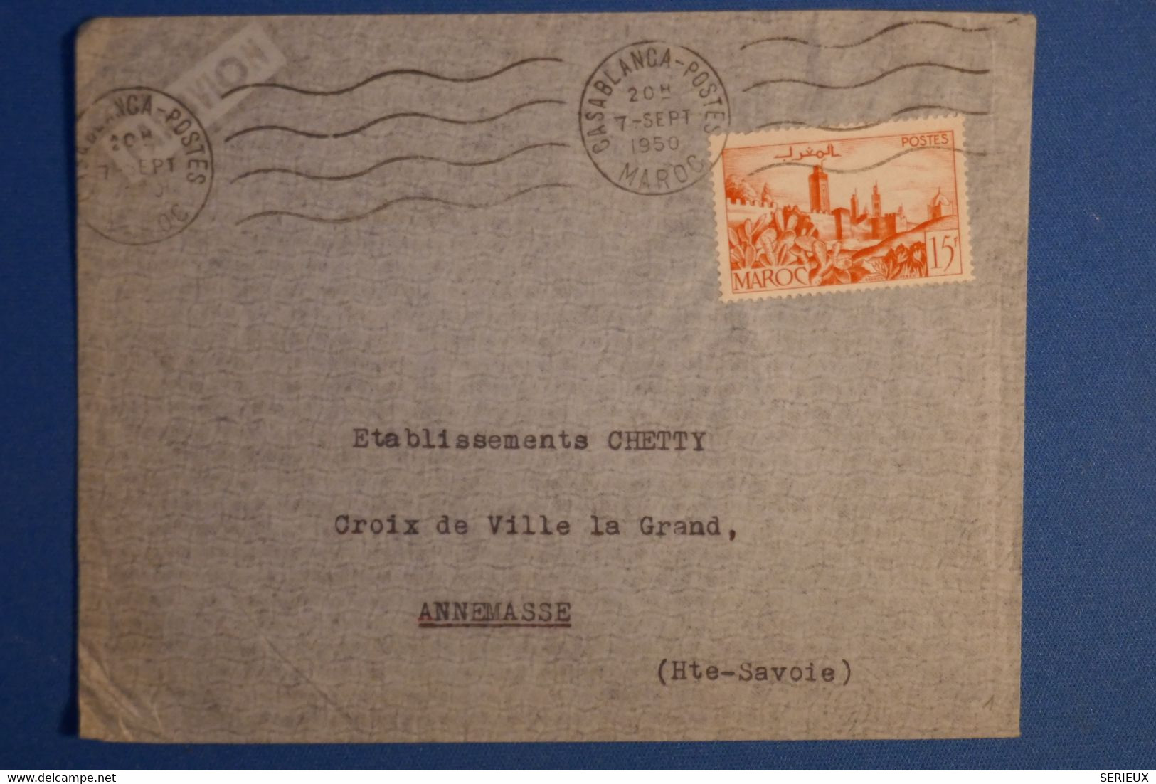 M2 MAROC BELLE LETTRE 1950 CASA POUR ANNEMASSE  +AFFRANCHISSEMENT PLAISANT - Cartas & Documentos