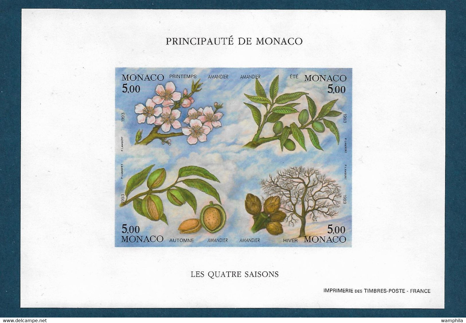 Monaco. Bloc Feuillet N°60a** Non Dentelé ( Amandier ) Cote 190€ - Trees