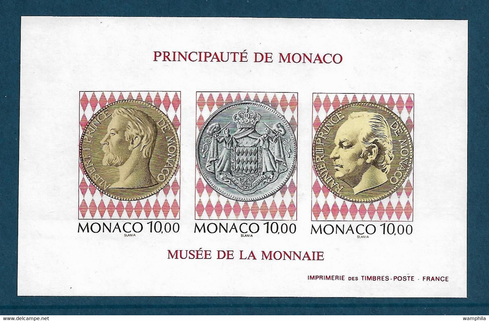 Monaco. Bloc Feuillet N°66a** Non Dentelé. Timbres Et Monnaies. Cote 220€. - Münzen