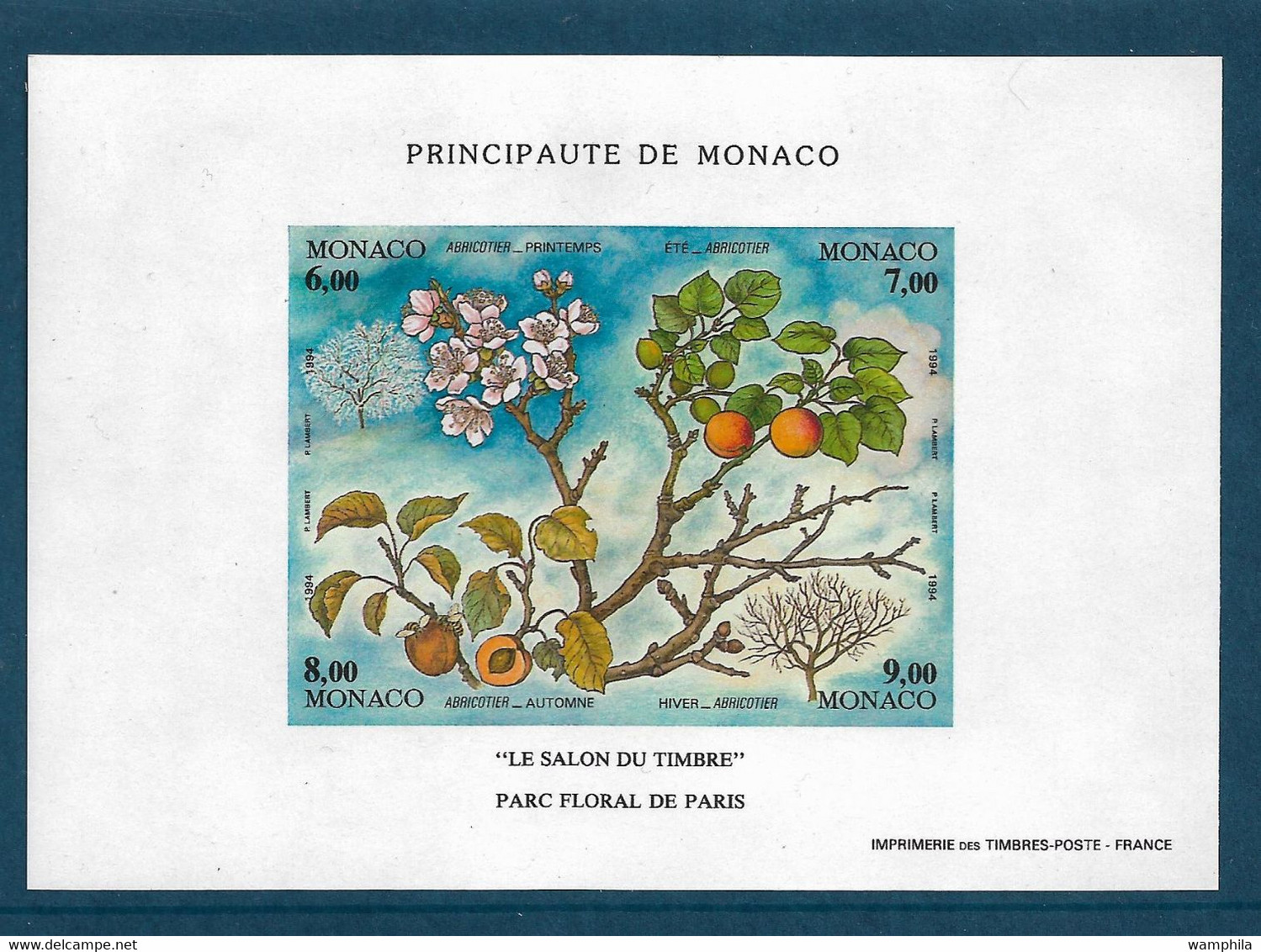 Monaco Bloc N°67a** Non Dentelé.(Arbre Fruitier, Abricotier) Cote 190€ - Trees