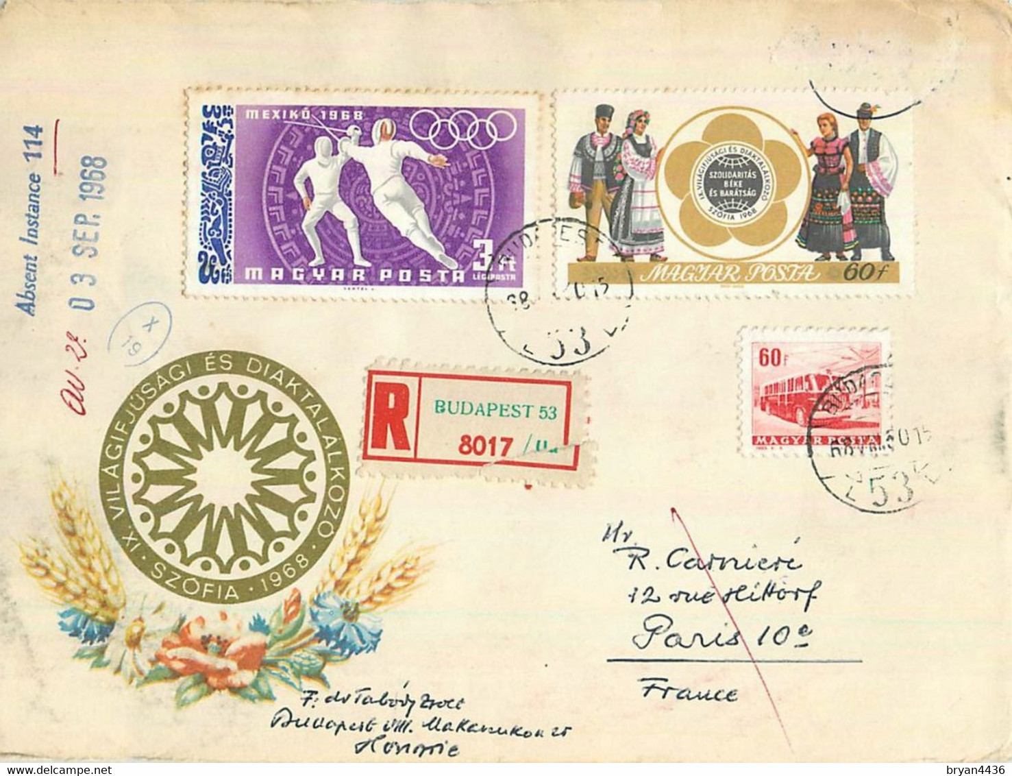 HONGRIE - BELLE LETTRE ILLUSTREE DECORE - BEL AFFRANCHISSEMENT - 1968 - Vers PARIS FRANCE - Poststempel (Marcophilie)