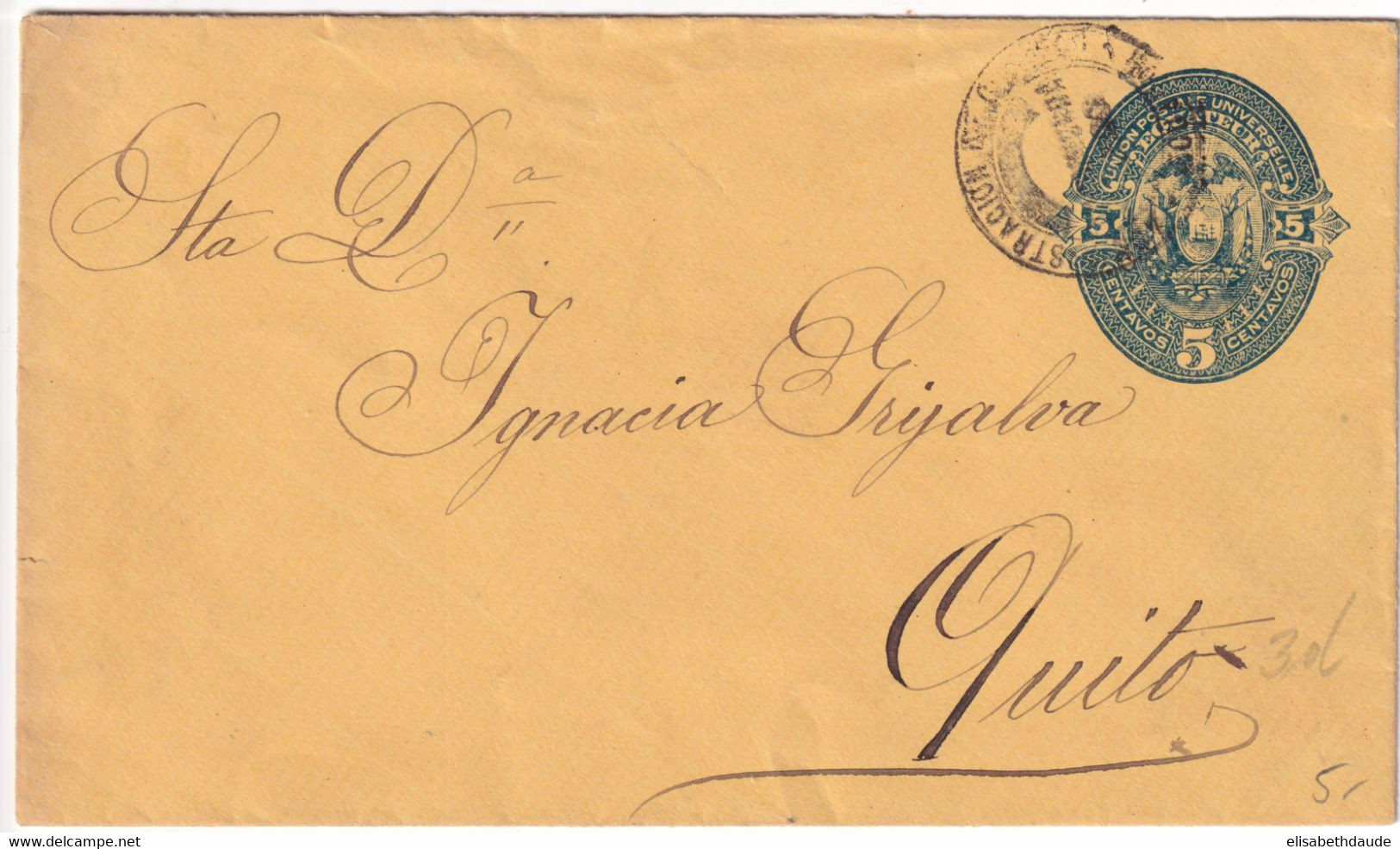 AVANT 1900 - ECUADOR - ENTIER POSTAL - ENVELOPPE => QUITO - Equateur