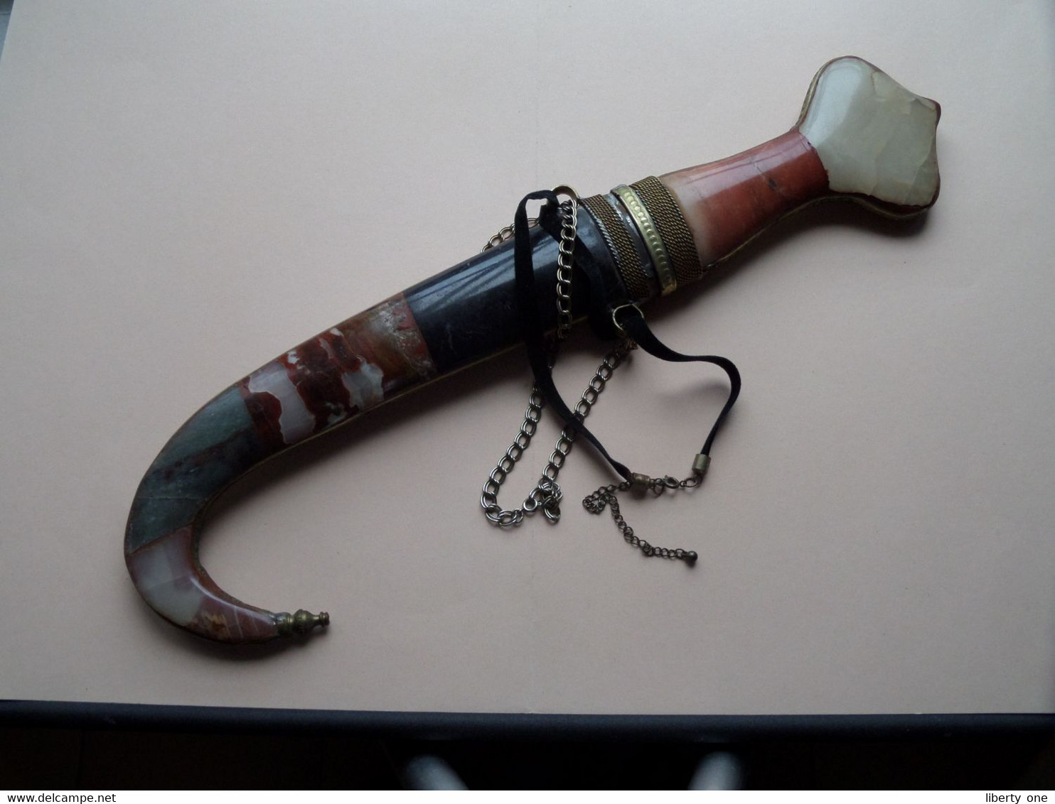 Couteau / Dague ( En Pierre D'Onyx, Cornaline & Agate - 37 Cm./ Acier Laiton ) Voir / See SCANS - +/- 1950 Dagger ! - African Art