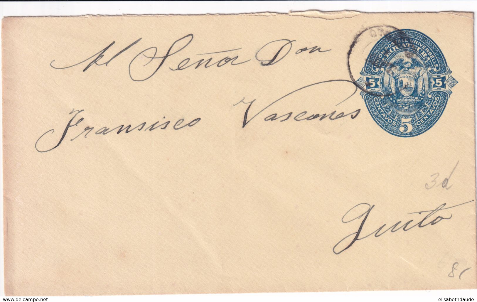 AVANT 1900 - ECUADOR - ENTIER POSTAL - ENVELOPPE => QUITO - Ecuador