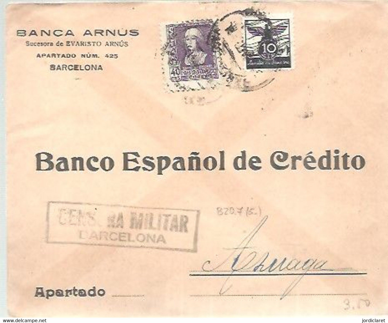 CARTA COMERCIAL 1941 CENSURA BARCELONA  VIÑETA - Nationalists Censor Marks