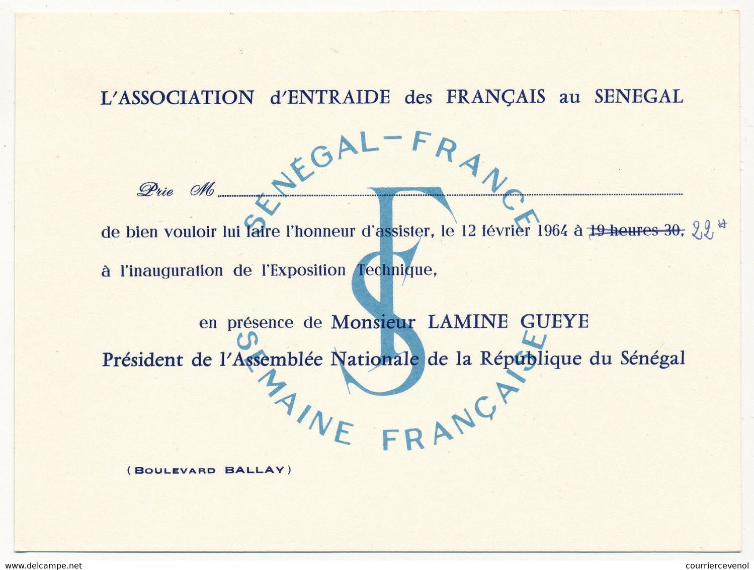 SENEGAL  / FRANCE - Invitation Exposition - Association D'Entraide Des Français Au Sénégal - 1964 - M. Lamine GUEYE - Unclassified