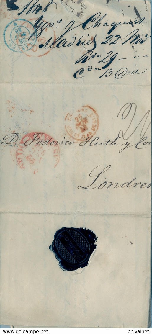 1848 , MADRID - LONDRES , TRÁNSITO DE ST. JEAN DE LUZ , FECHADOR EN AZUL " ETRANGER " DEL CORREO FRANCÉS , LLEGADA - ...-1850 Prephilately