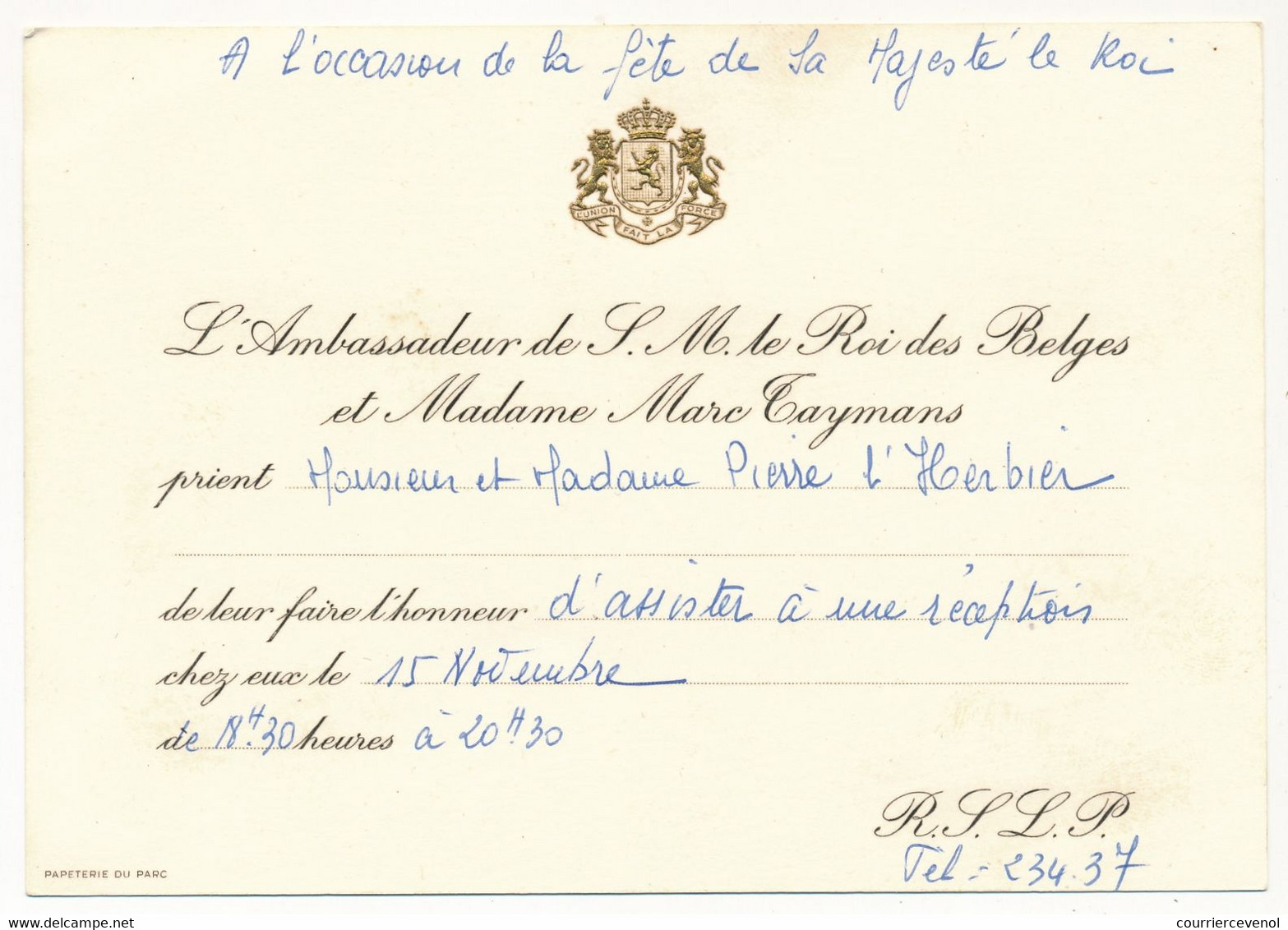 SENEGAL / FRANCE - Invitation Fête De Sa Majesté Le Roi Des Belges - Invitation => Ambassadeur Roi Des Belges Et Mme - Zonder Classificatie