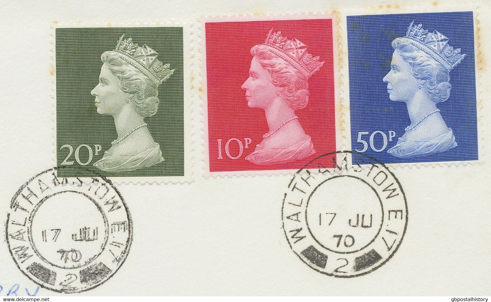 GB 1970 Machin Decimal High Values FDC (foxing) FDI-CDS "WALTHAMSTOW E.17 / 2" - 1952-71 Ediciones Pre-Decimales