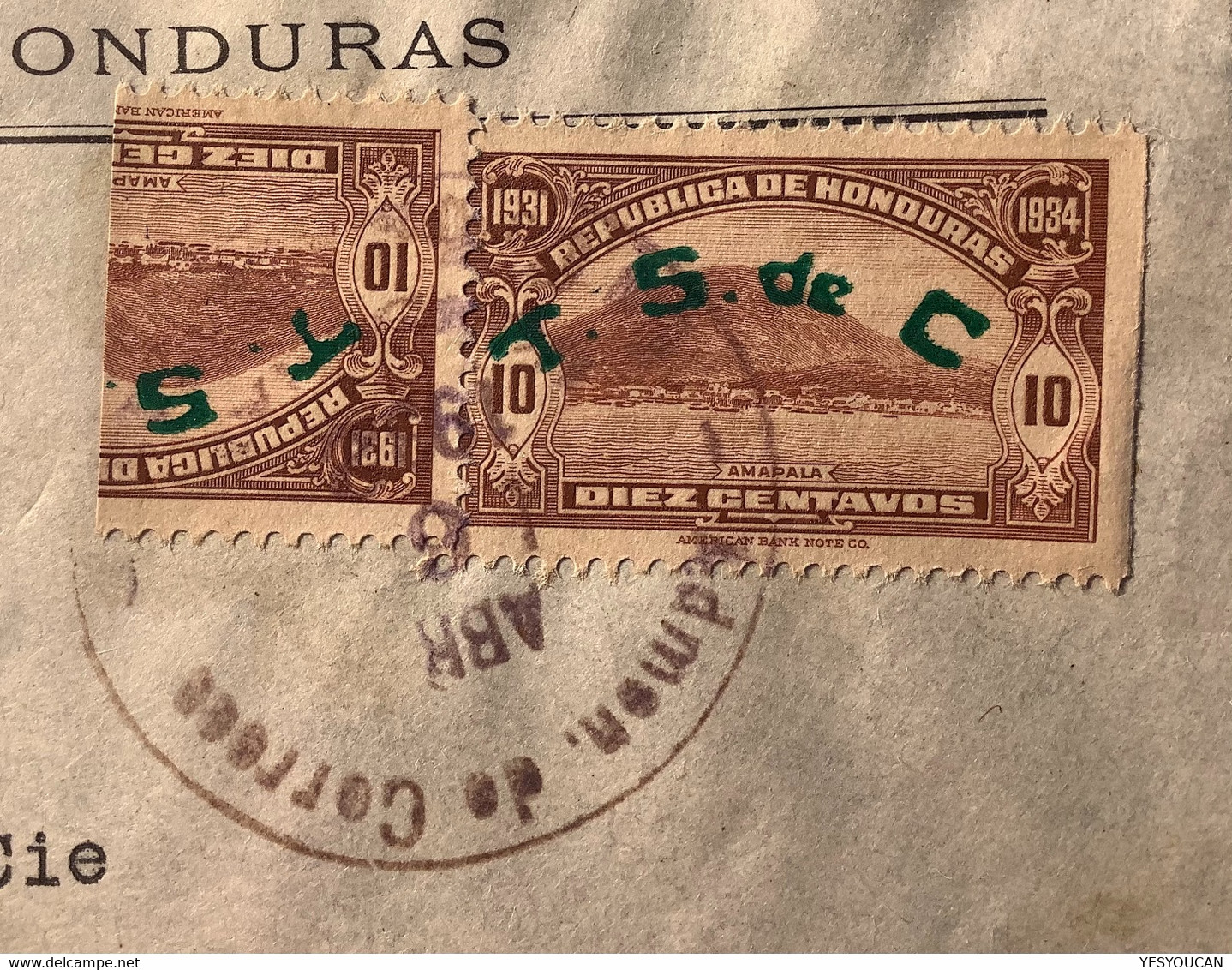 Honduras 1931 "T.S.de.C " Issue RARE BISECT Cds LA CEIBA 1932 Cover> Gutach-Breisgau (Brief Lettre - Honduras