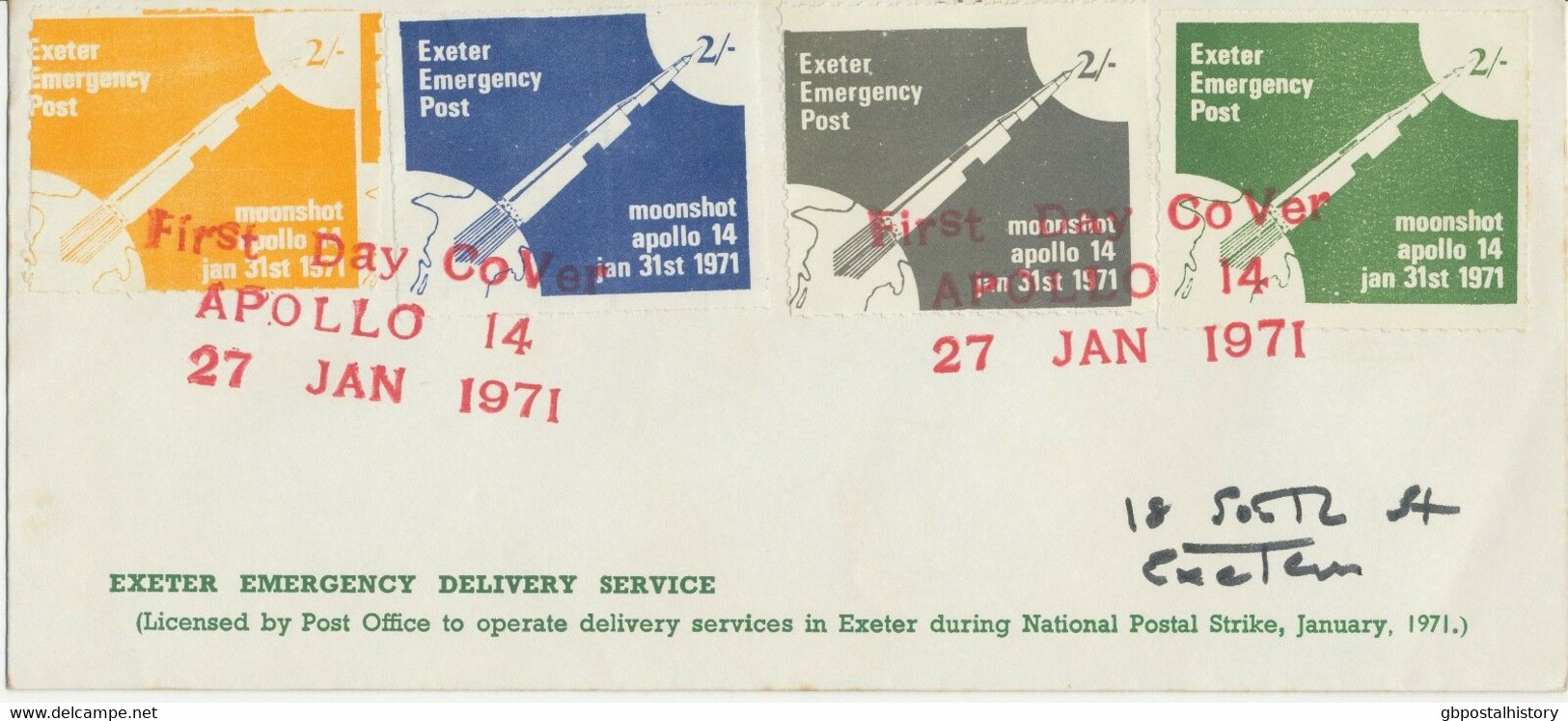 GB 1971 Strike Post Exeter Emergency Delivery Service Moonshot APOLLO 14 VARIETY - 1971-1980 Dezimalausgaben