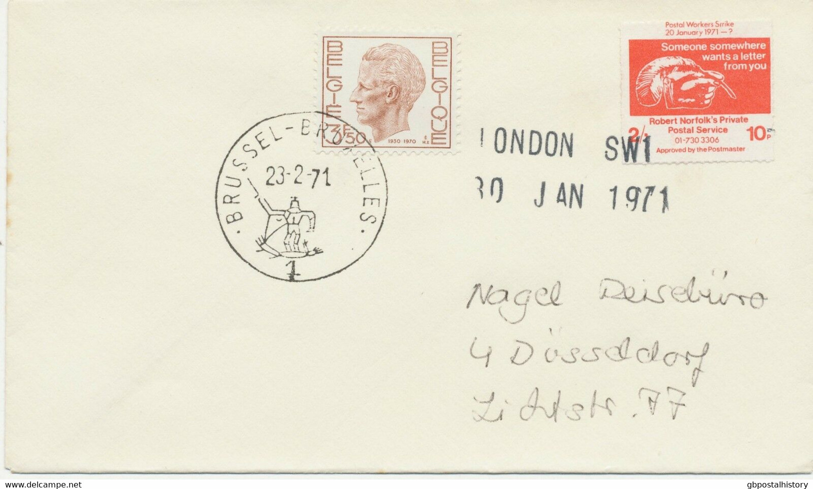 GB 1971 Strike Post FDC Robert Norfolk's Private Postal Service To DÜSSELDORF - 1971-80 Ediciones Decimal