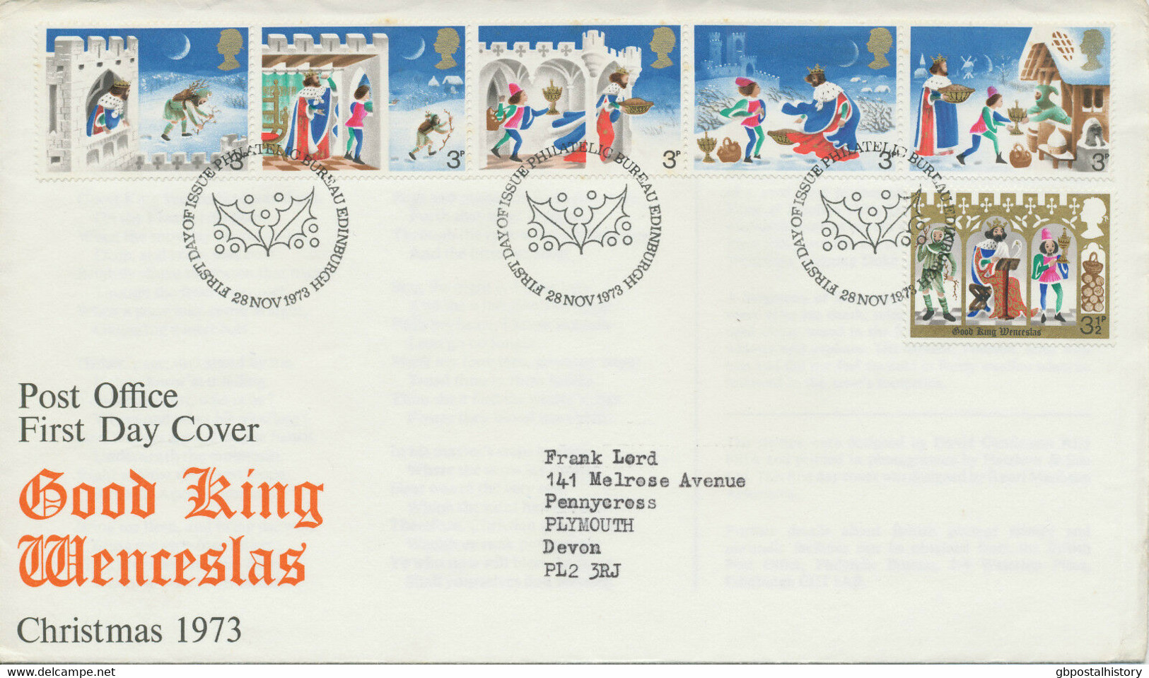 GB 1973 Christmas Set (Good King Wenceslas) With Se-tenant Strip On Fine FDC - 1971-1980 Decimal Issues