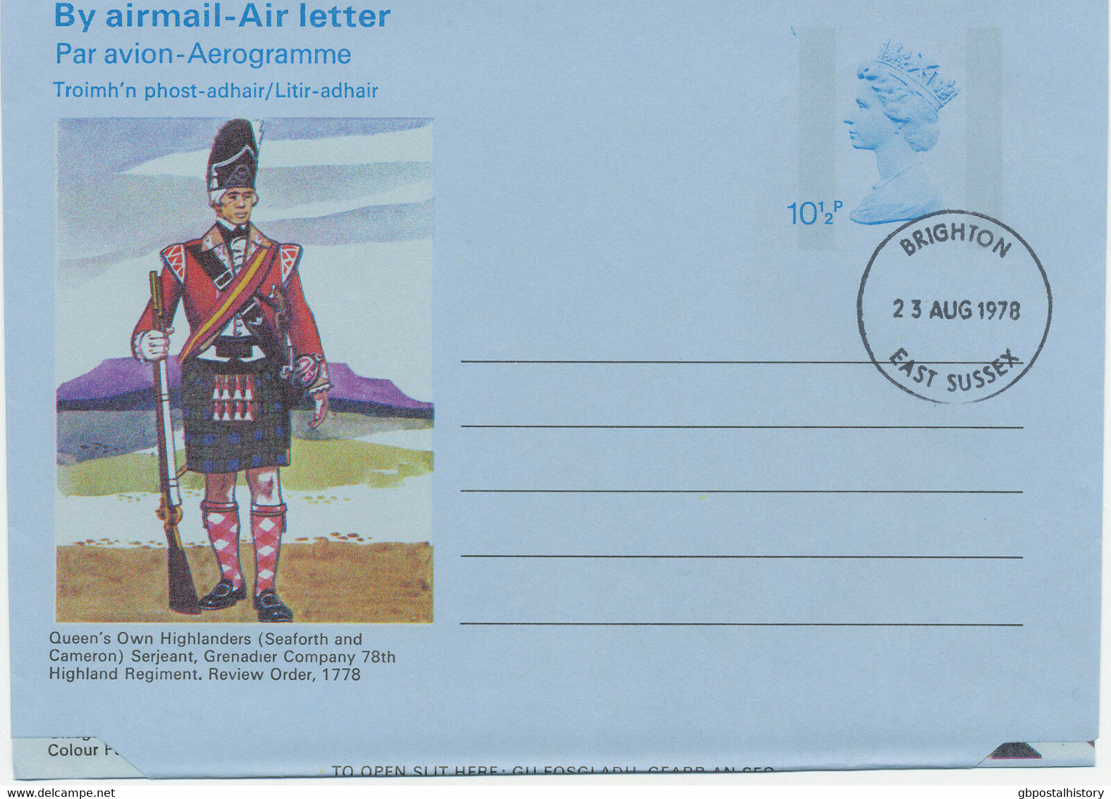 GB 1978 QEII Machin 10 1/2 P Air Letter Superb Used FDI "BRIGHTON EAST SUSSEX" - 1971-1980 Em. Décimales
