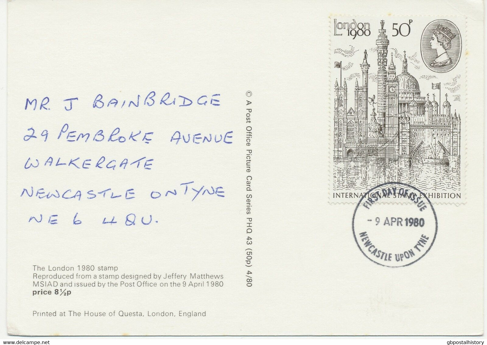 GB 1980 London 1980 International Stamp Exhibition On Very Fine Maximumcard With   FDI-CDS NEWCASTLE UPON TYNE (PHQ43) - 1971-1980 Decimal Issues