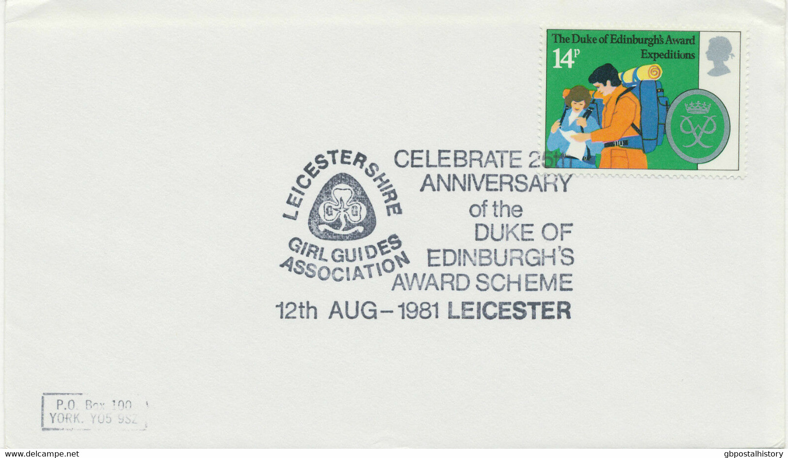 GB 1981 14 P FDC "LEICESTERSHIRE GIRL GUIDES ASSOCIATION - DUKE OF EDINBURGH'S - 1981-1990 Em. Décimales