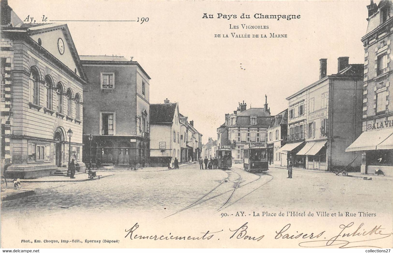 51-AY-LA PLACE DE L'HÔTEL DE VILLE ET LA RUE THIERS - Ay En Champagne