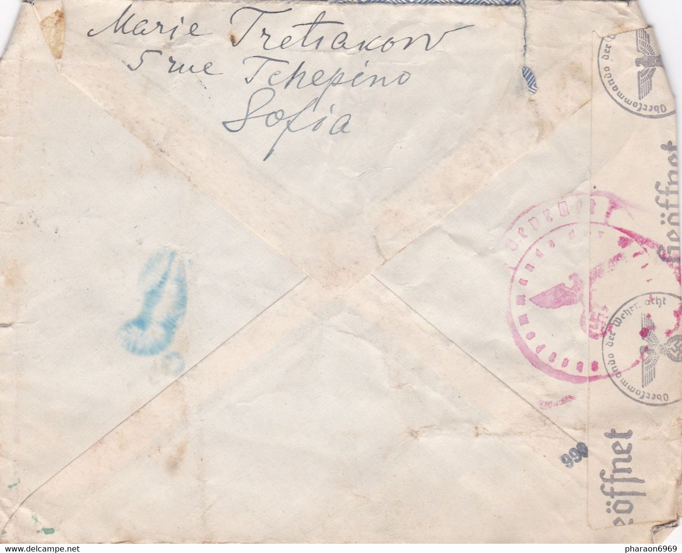 2 Scans Enveloppe Recommandée Sofia à Paris Geöffnet Cachet Allemand Obercommando Der Werhmacht - Krieg