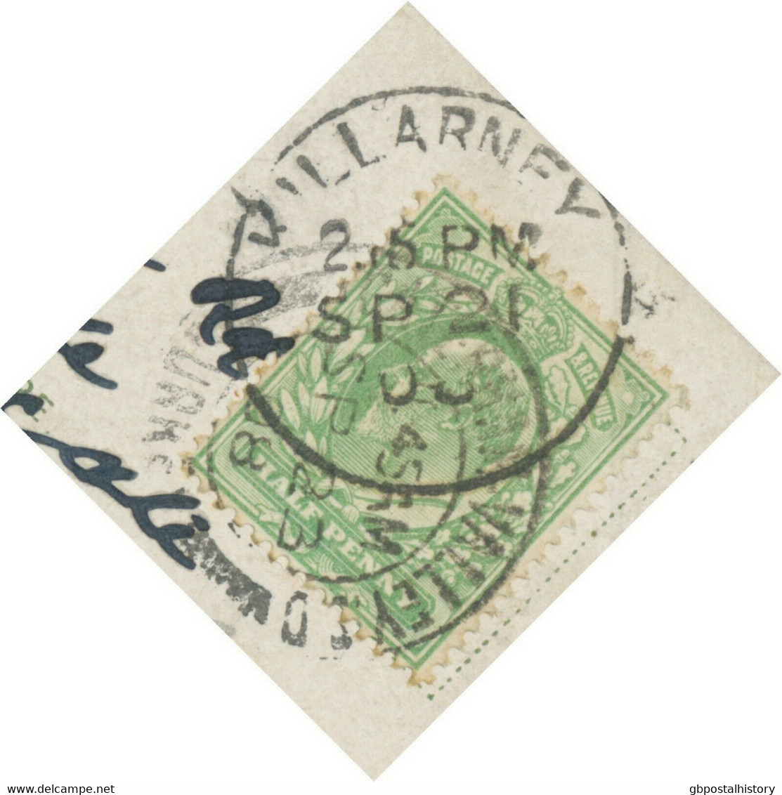 GB VILLAGE POSTMARKS "KILLARNEY" (Kerry, Ireland) CDS 24mm 1908 CATERHAM-VALLEY.S.O. / SURREY" - Vorphilatelie