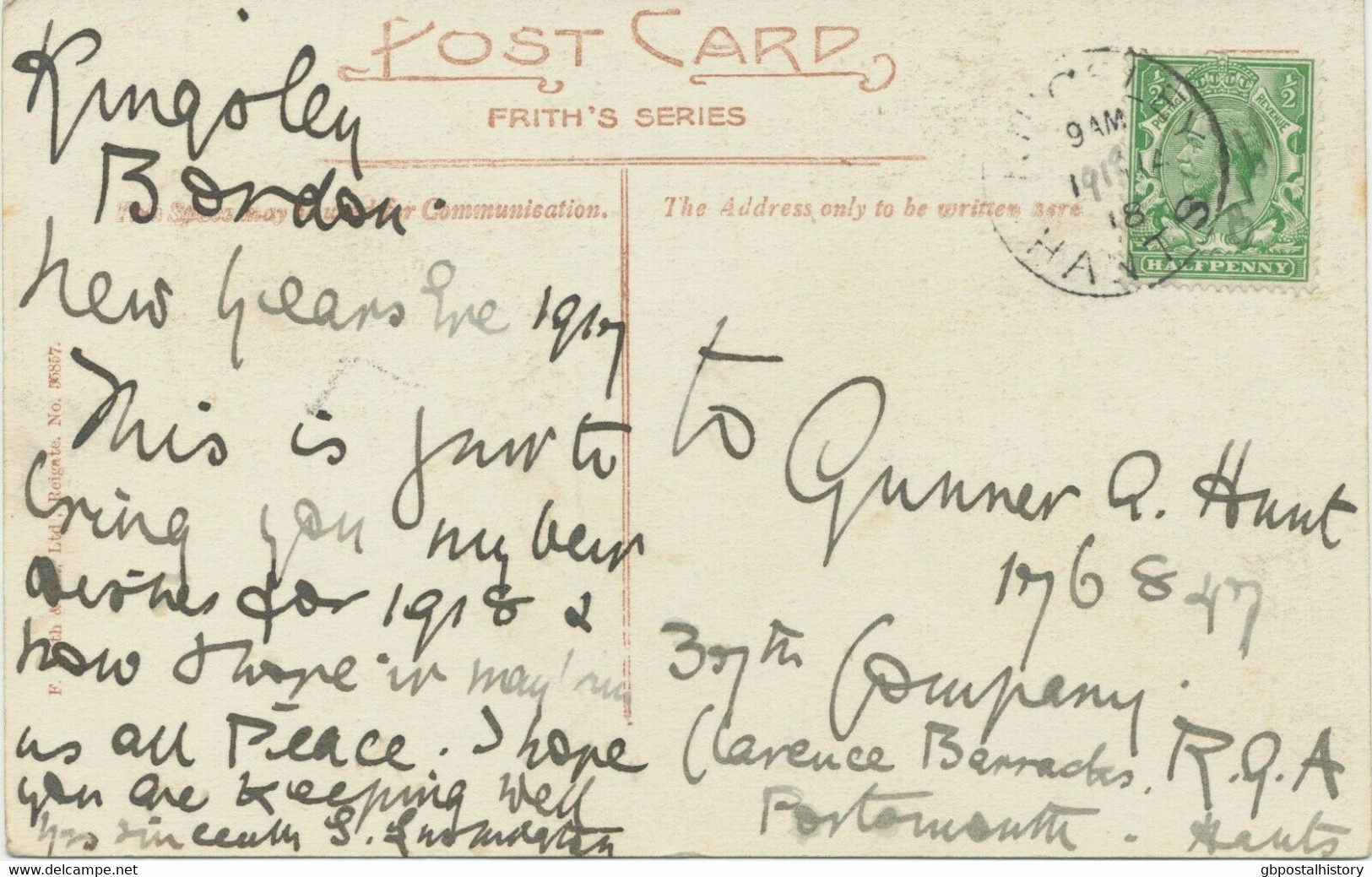 GB VILLAGE POSTMARKS "KINGSLEY / HANTS." (Hampshire) CDS 25mm 1918 NEWYEARSDAY - Storia Postale