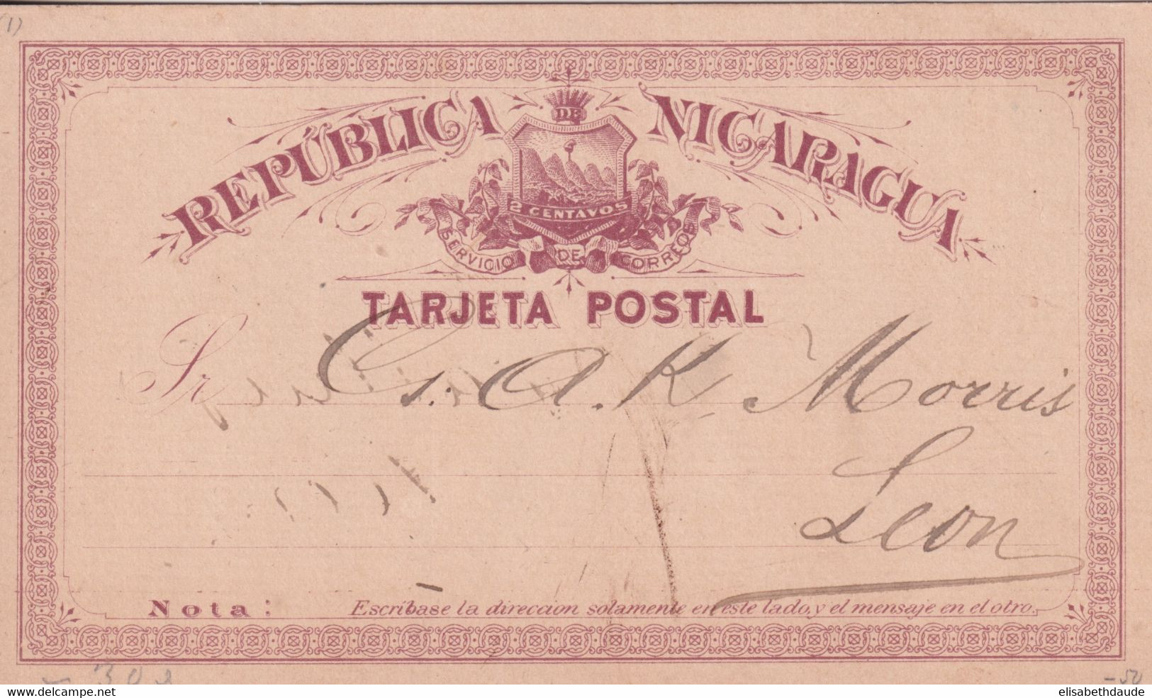 NICARAGUA - AVANT 1900 - CARTE ENTIER POSTAL RARE VOYAGEE ! => LEON - Nicaragua